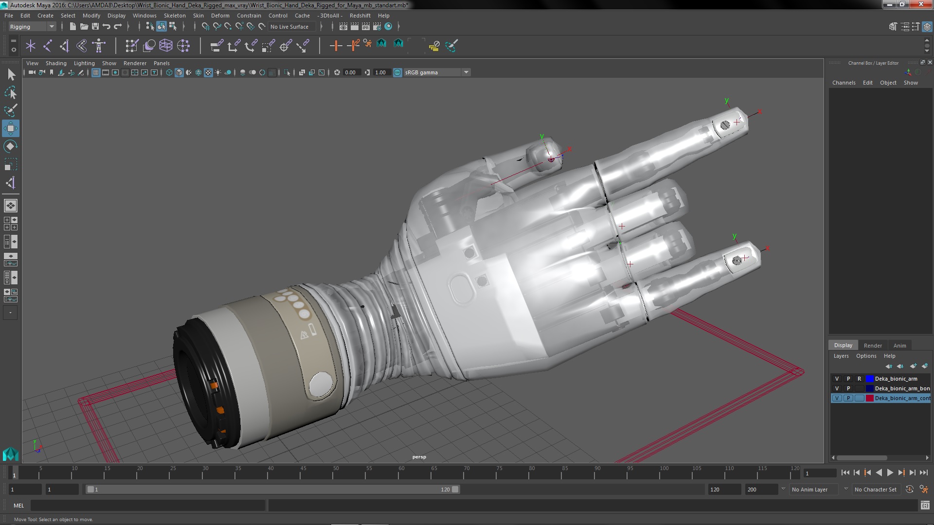 3D Wrist Bionic Hand Deka Rigged for Maya model