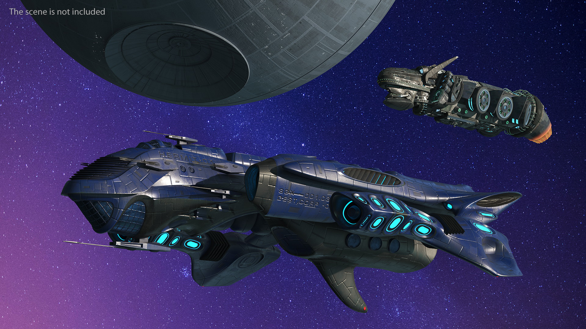 Futuristic Combat Spaceship Blue 3D