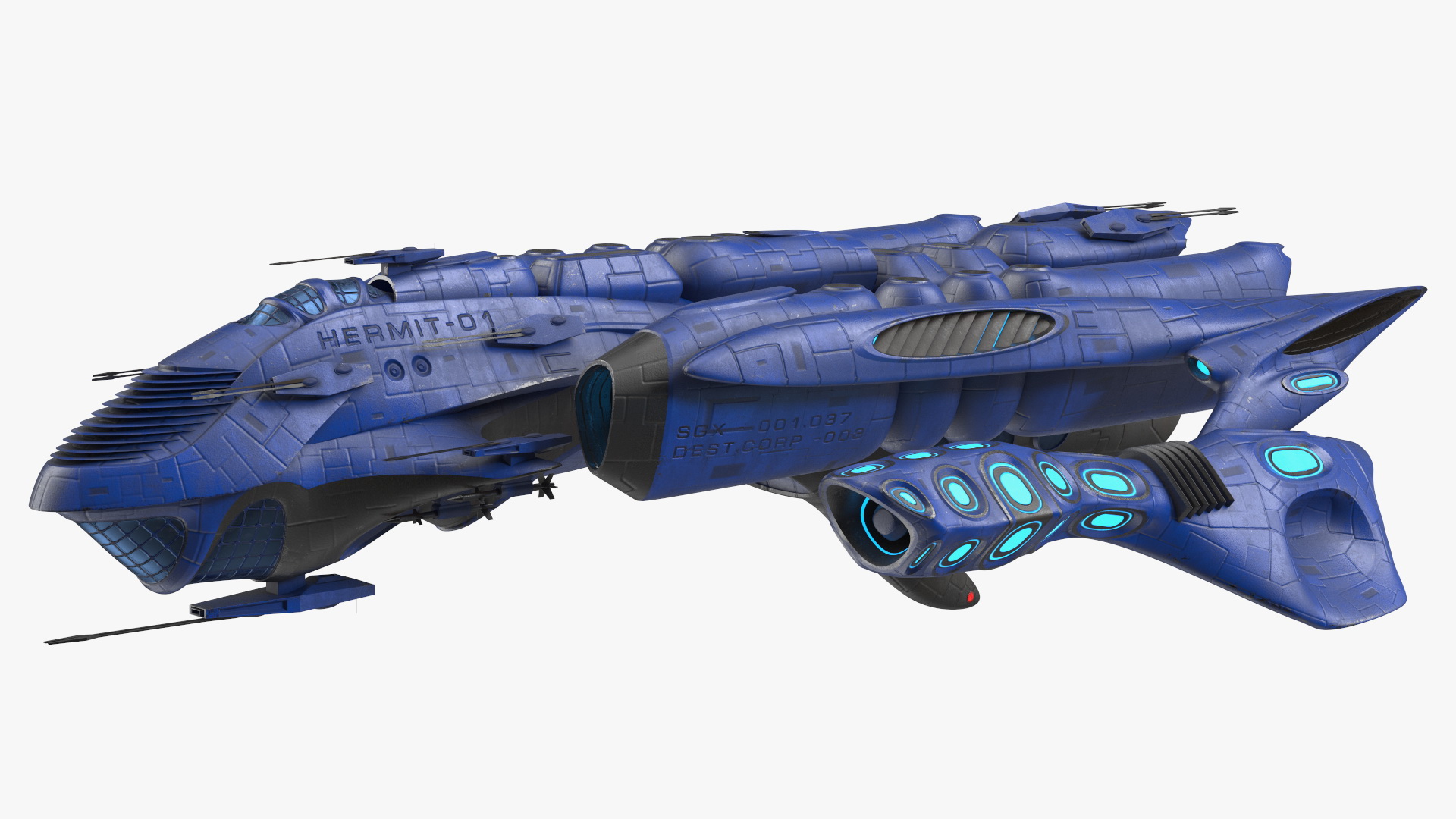 Futuristic Combat Spaceship Blue 3D