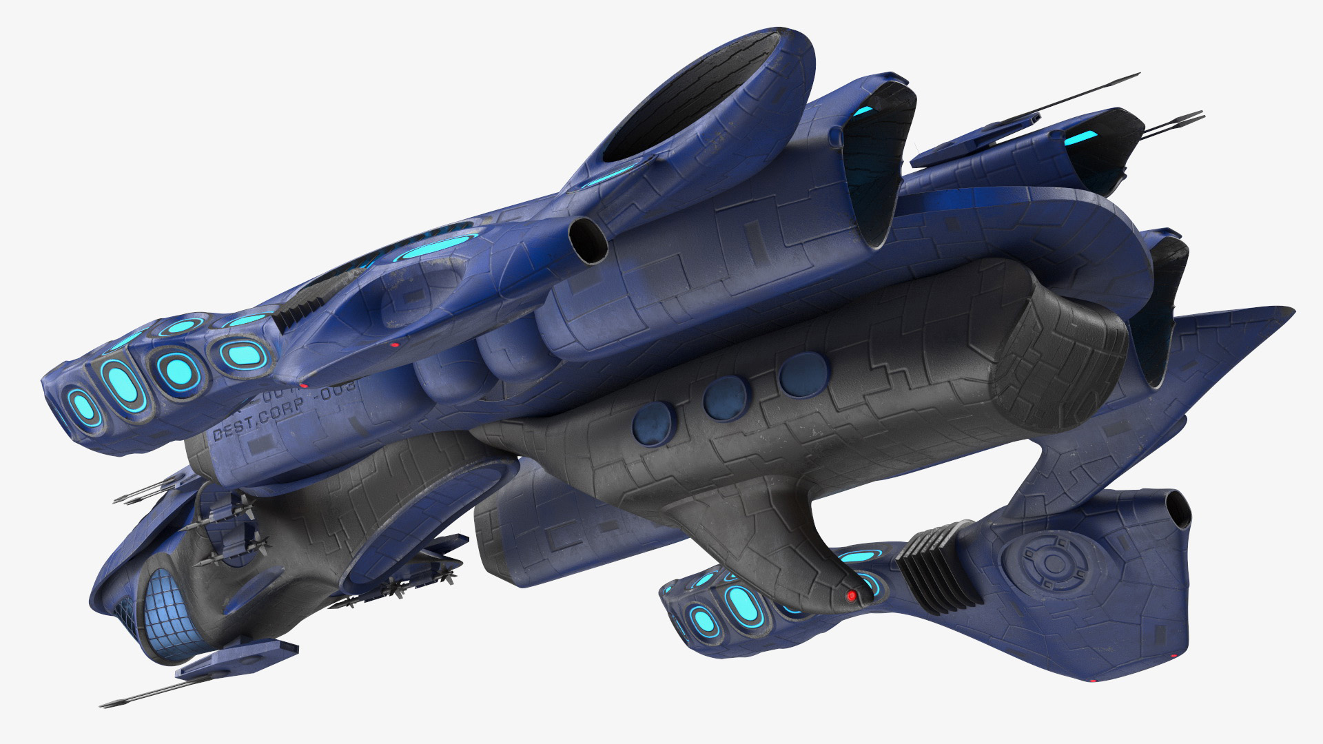 Futuristic Combat Spaceship Blue 3D