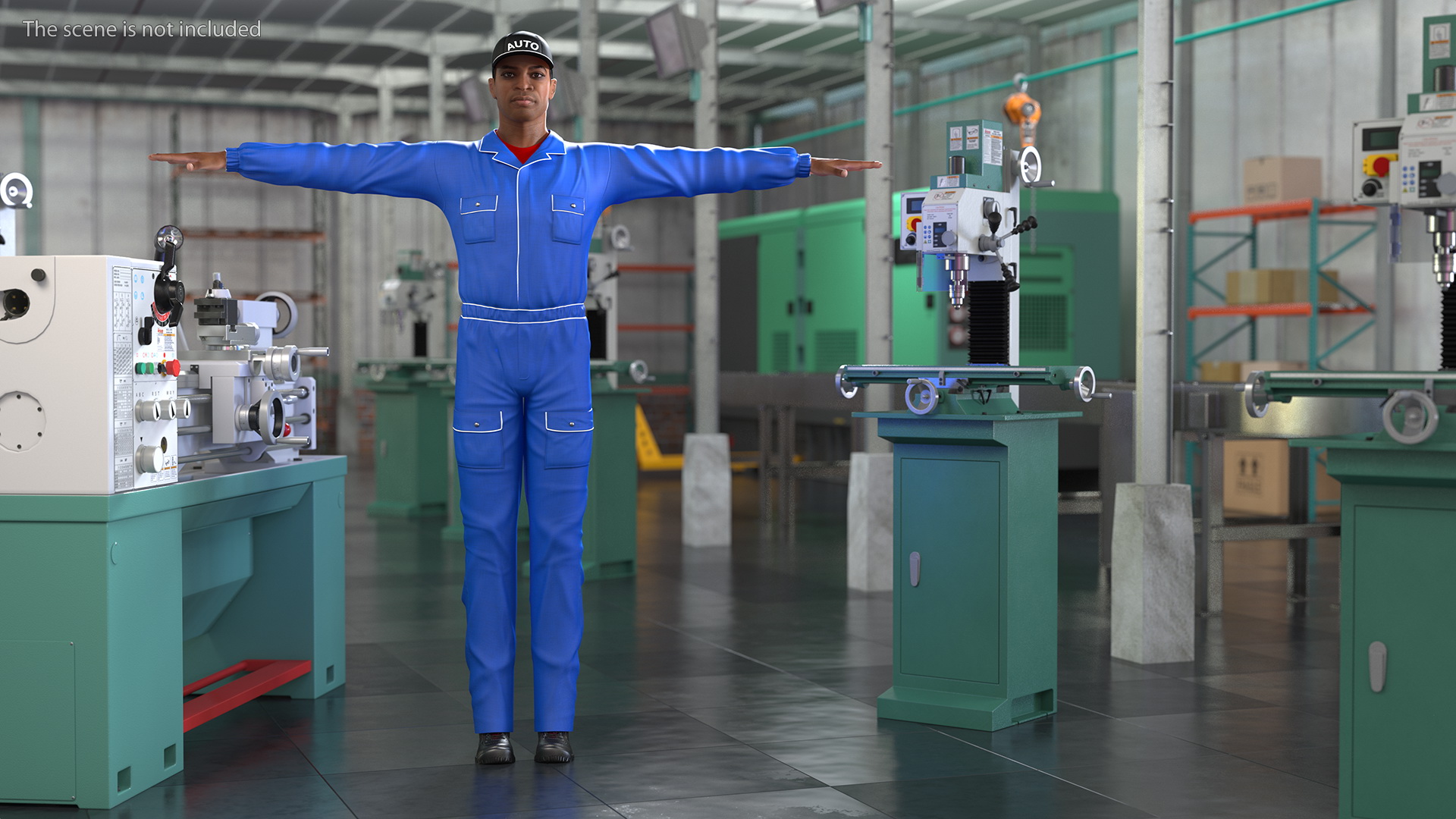 3D Light Skin Black Car Mechanic T Pose