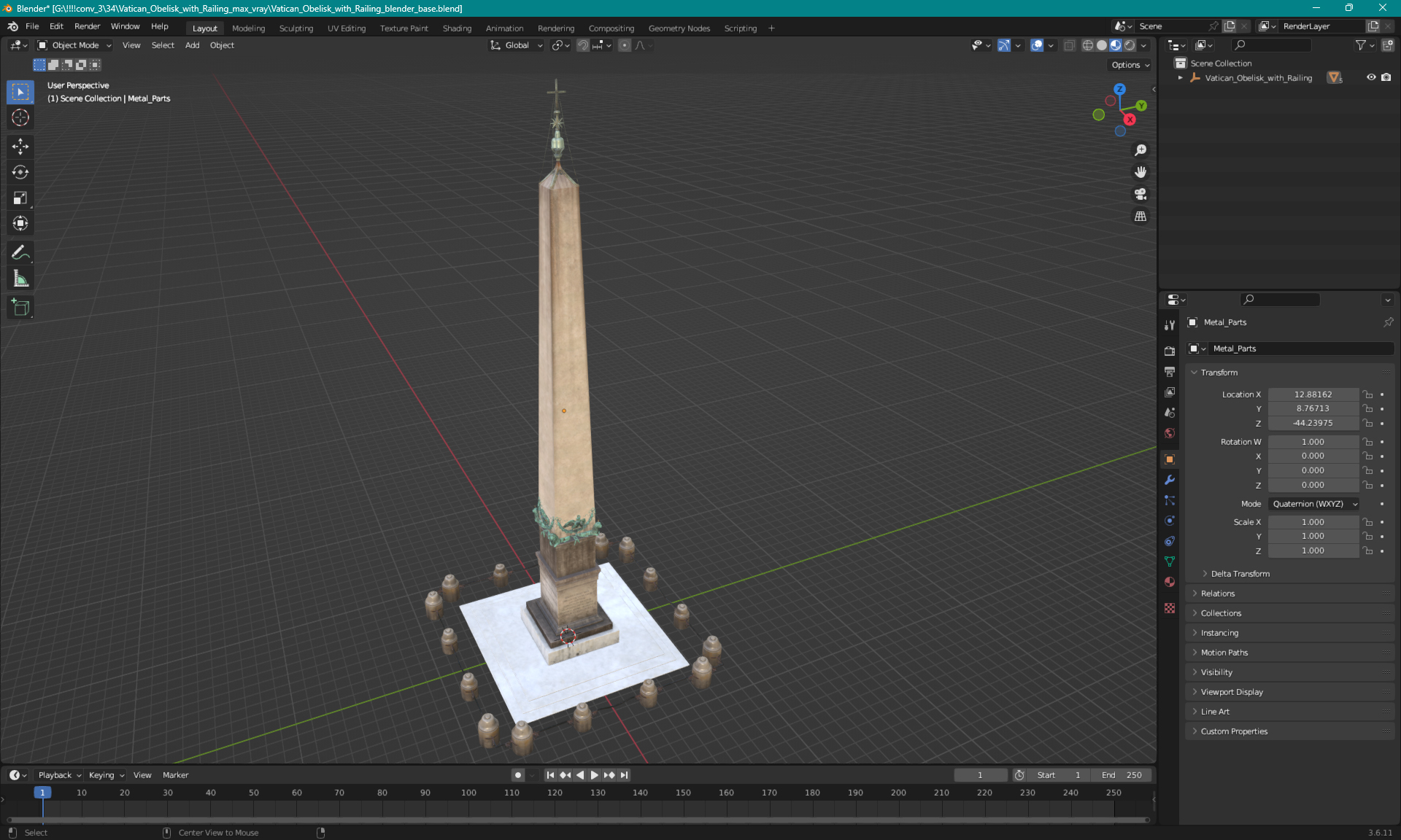 3D Vatican Obelisk with Railing model