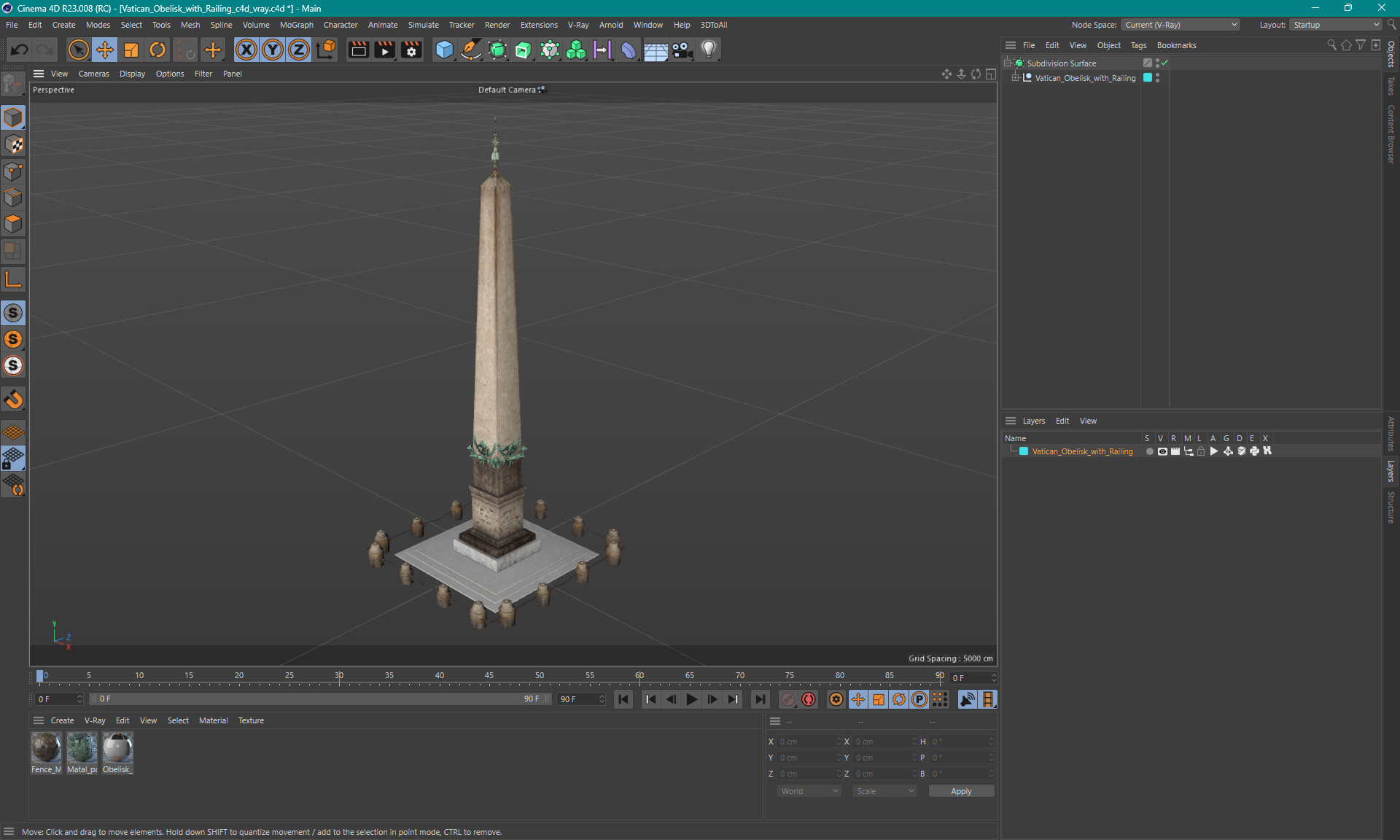 3D Vatican Obelisk with Railing model