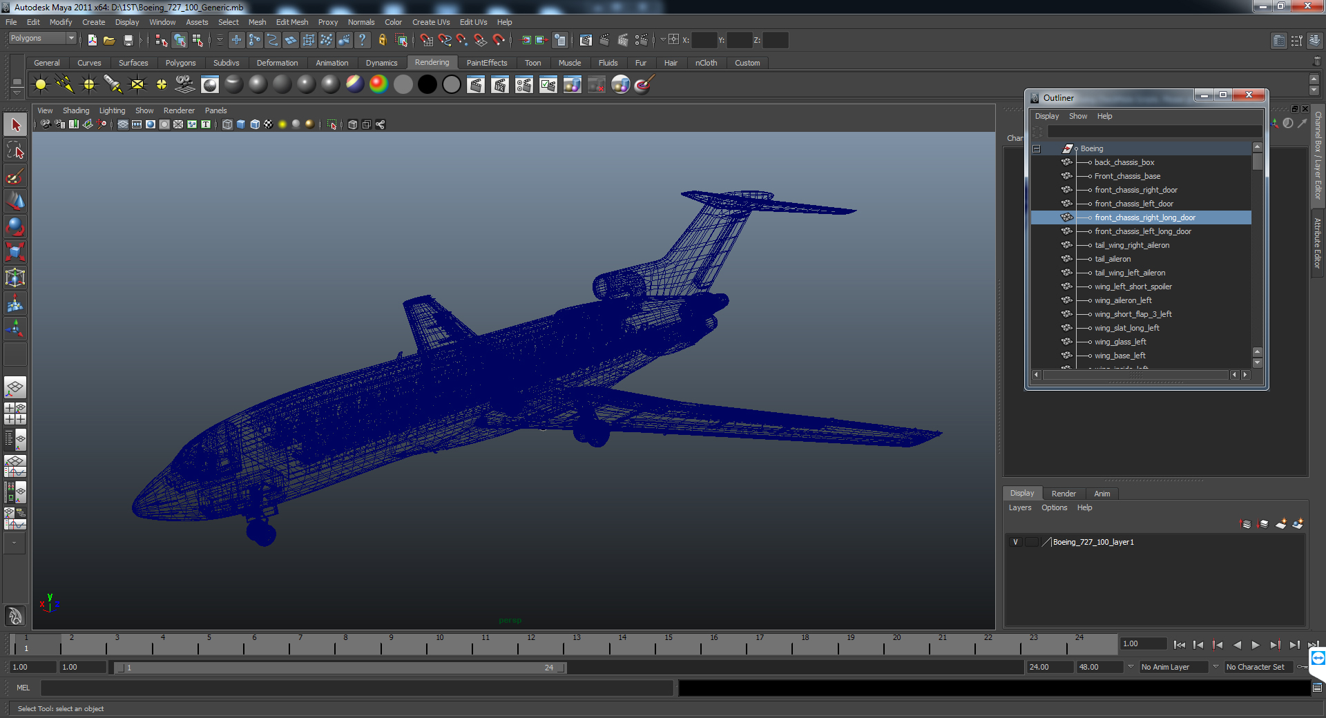 3D model Boeing 727 100 Private Generic