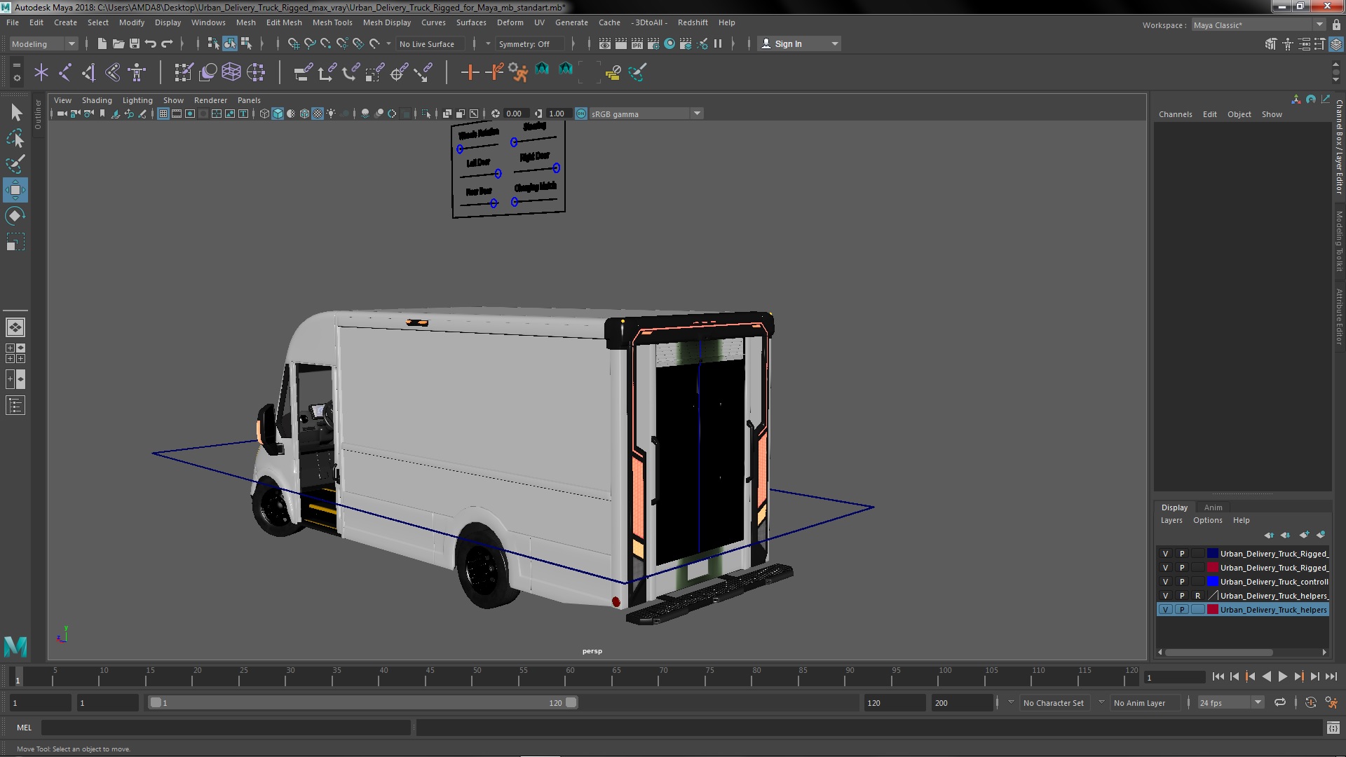 3D Urban Delivery Truck Rigged for Maya