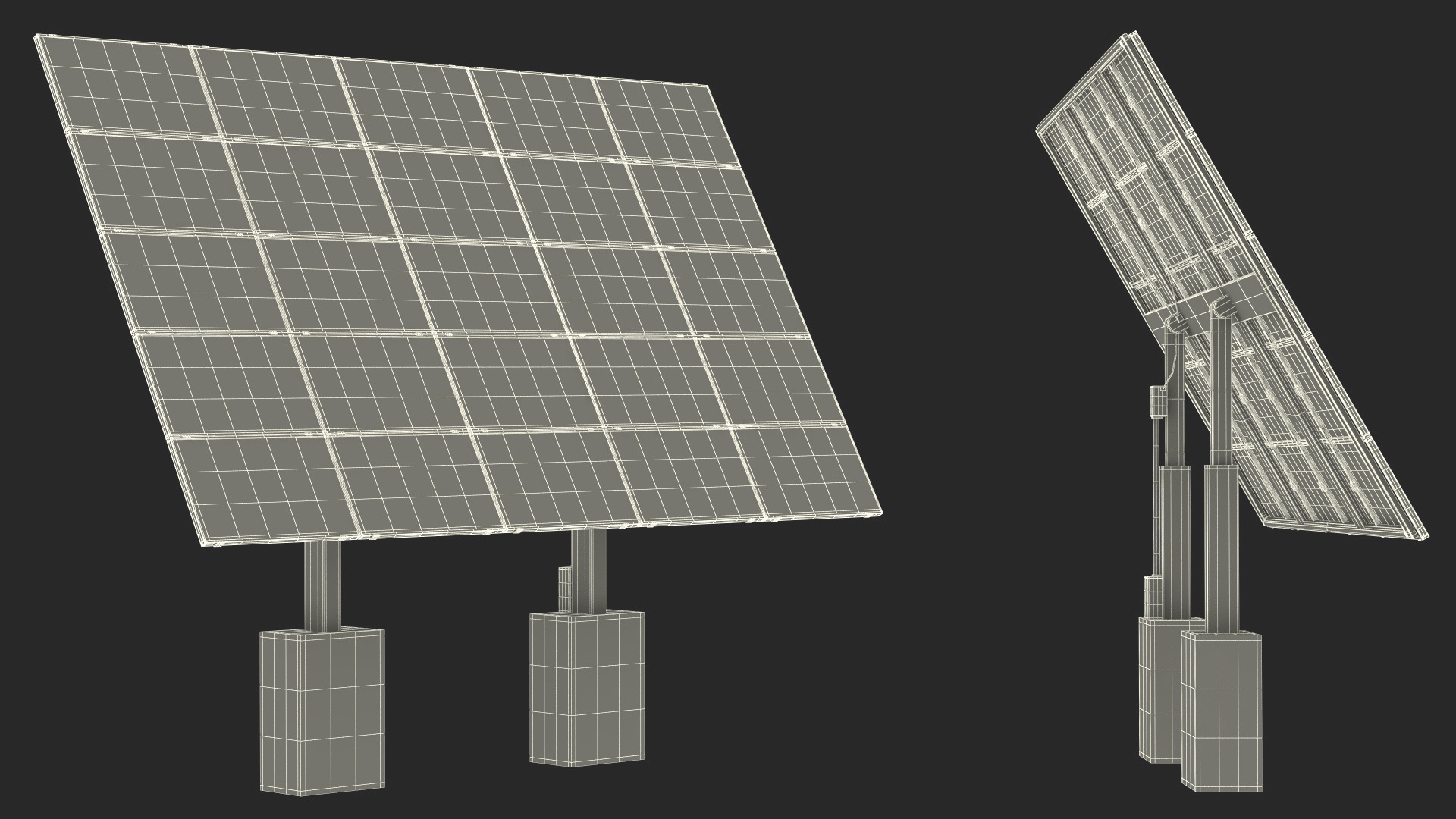 3D Solar Panel Array on Concrete Supports model