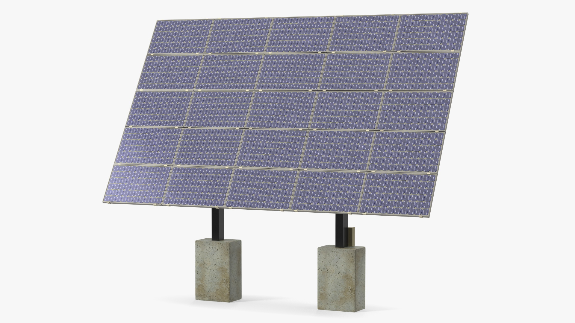 3D Solar Panel Array on Concrete Supports model