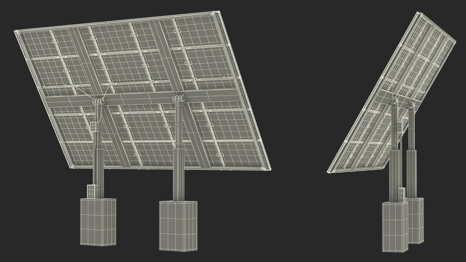 3D Solar Panel Array on Concrete Supports model