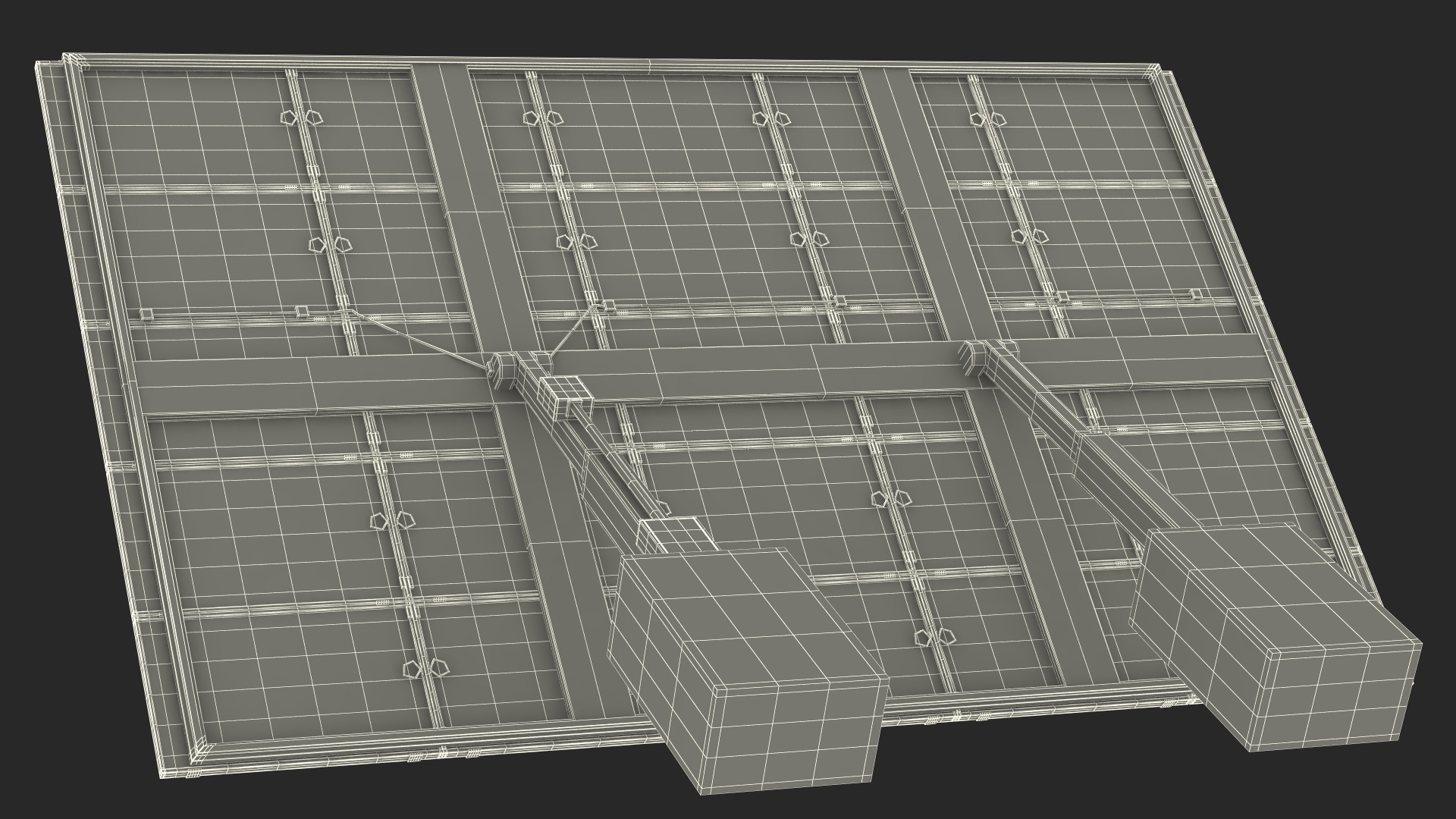 3D Solar Panel Array on Concrete Supports model