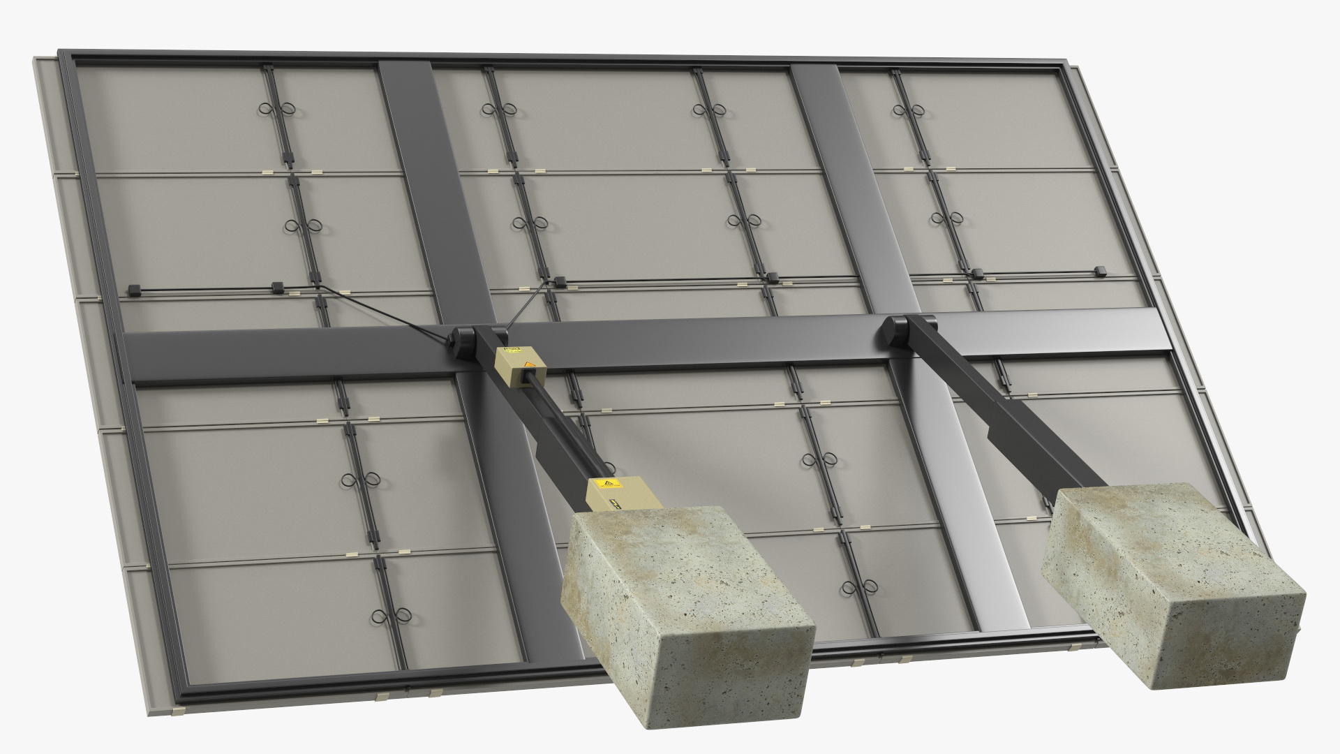 3D Solar Panel Array on Concrete Supports model