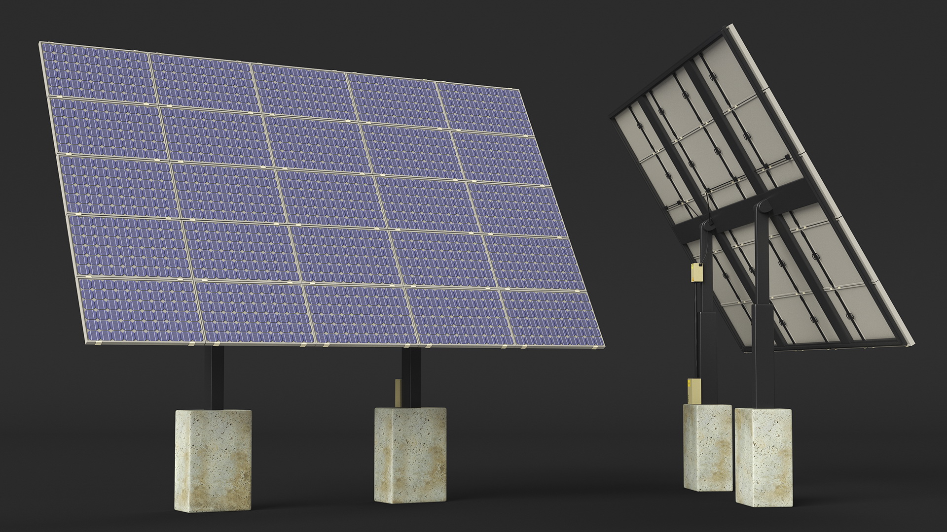 3D Solar Panel Array on Concrete Supports model