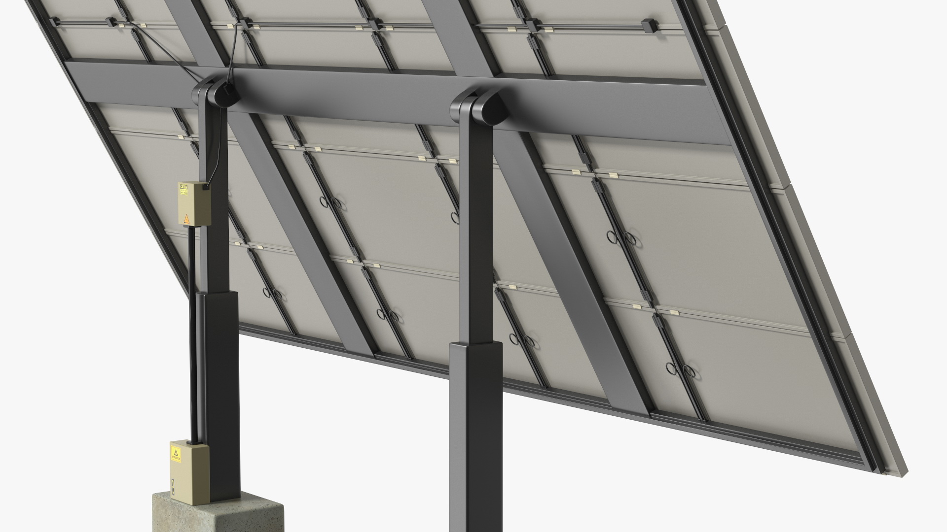 3D Solar Panel Array on Concrete Supports model