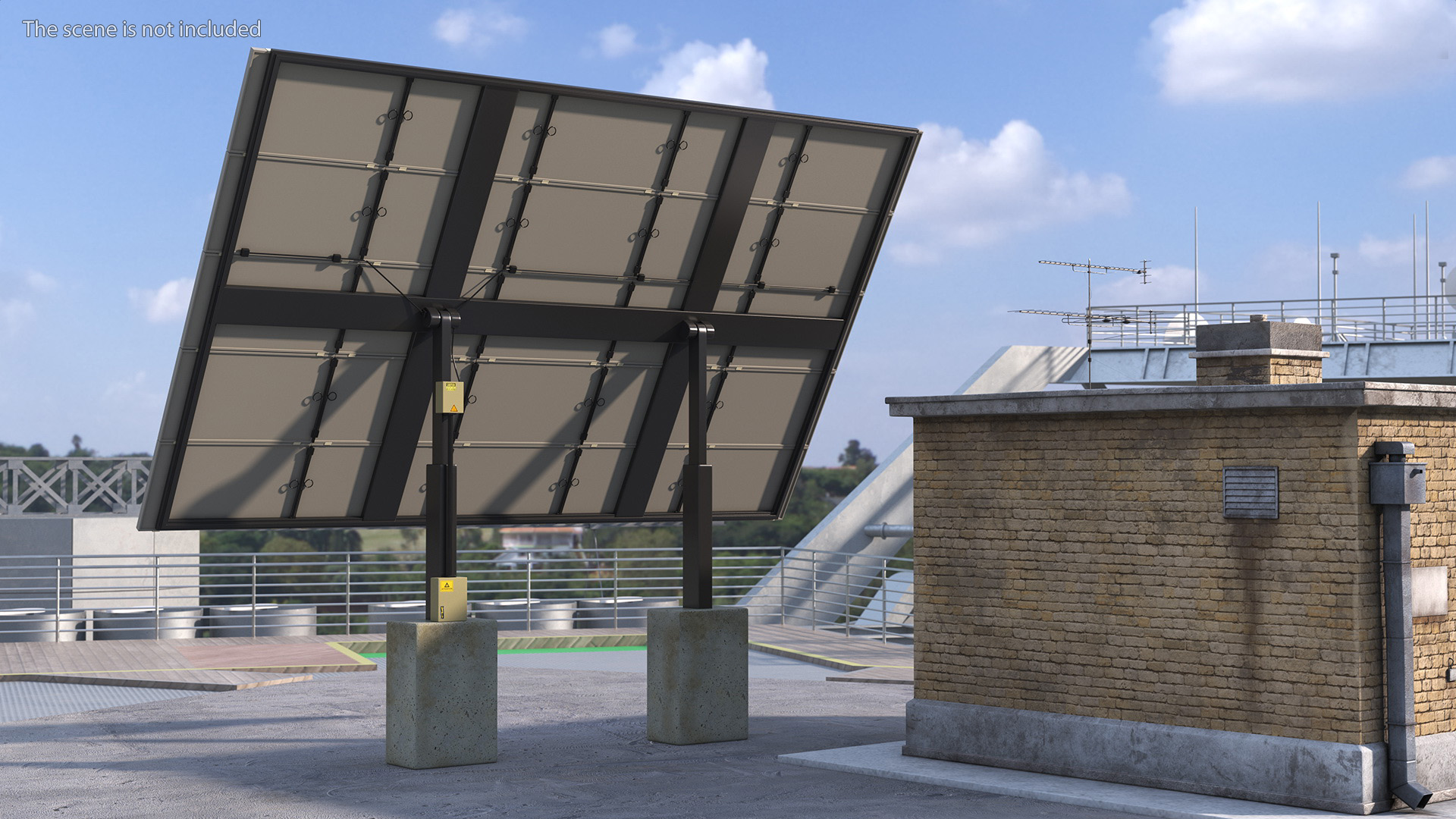 3D Solar Panel Array on Concrete Supports model