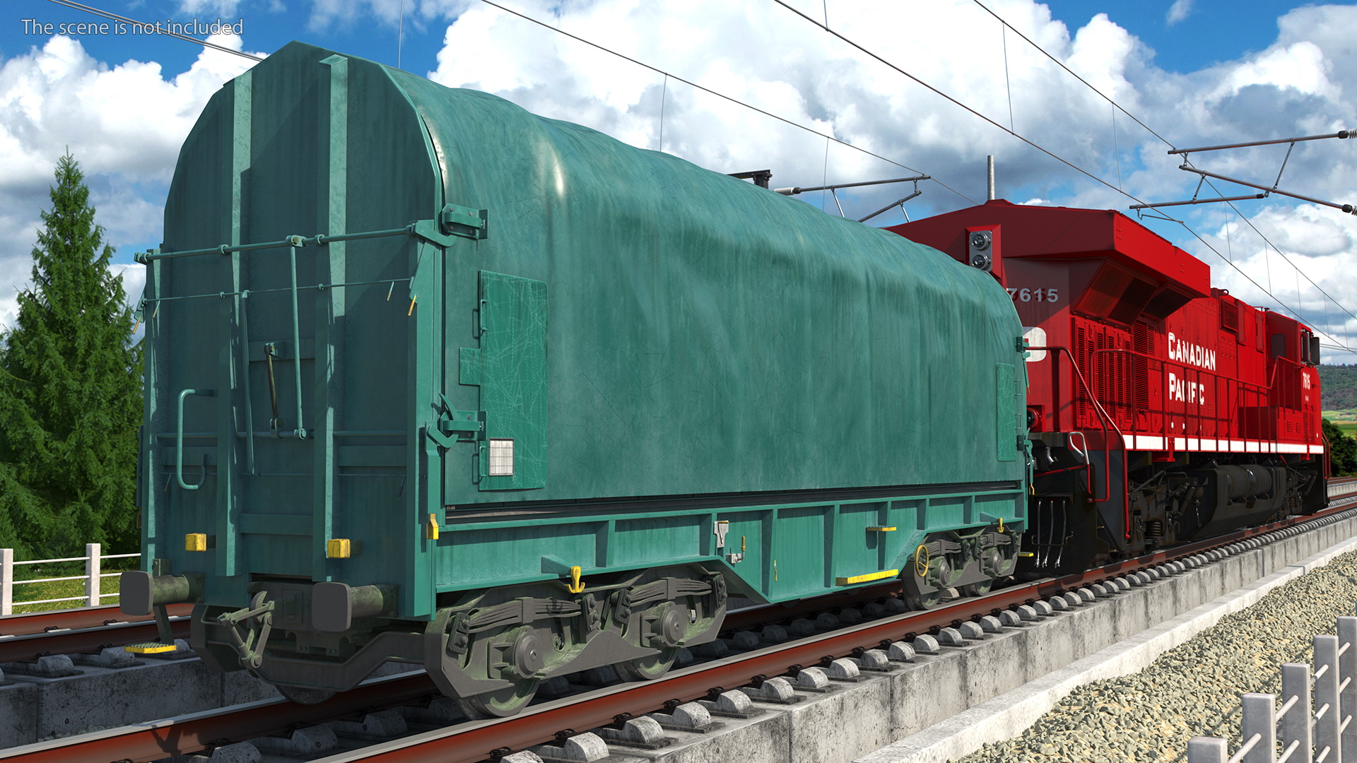 3D Locomotive Canadian Pacific with Tarpaulin Freight Wagon