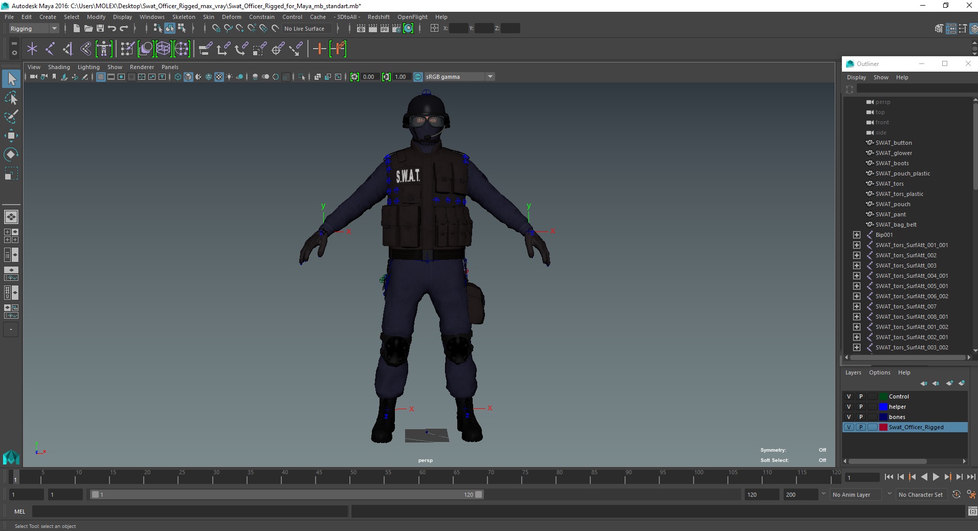 3D Swat Officer Rigged for Maya model