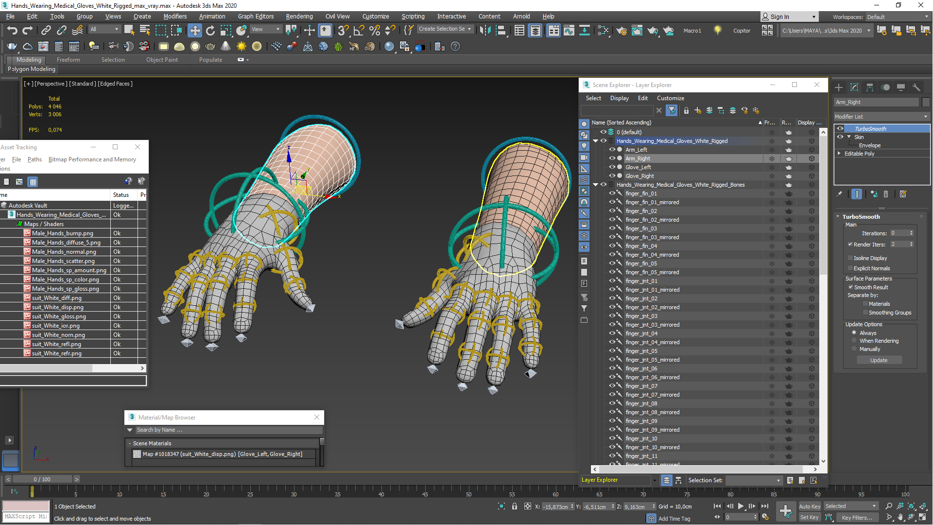 3D Hands Wearing Medical Gloves White Rigged