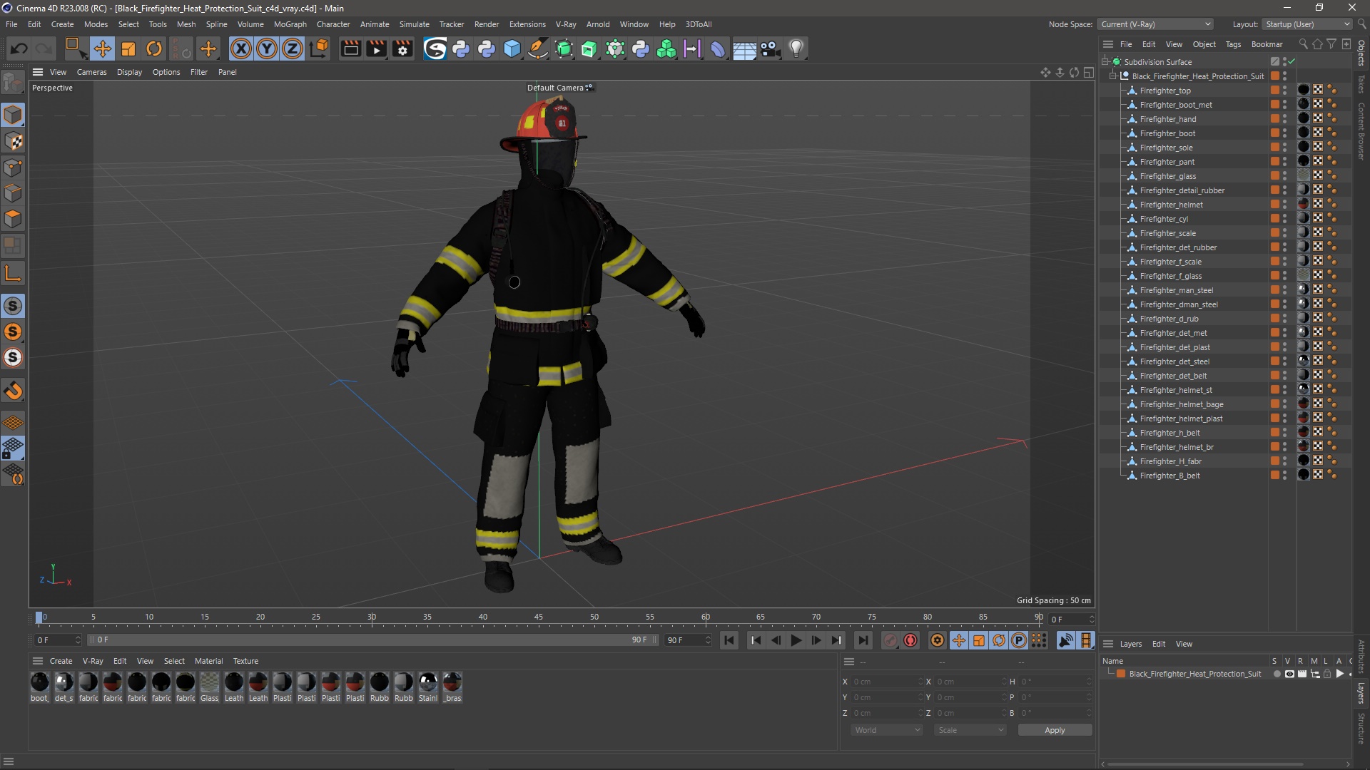 3D Black Firefighter Heat Protection Suit model