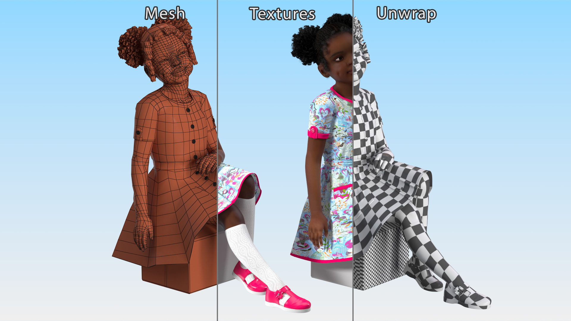 Sitting Black Girl Child Everyday Style 3D model