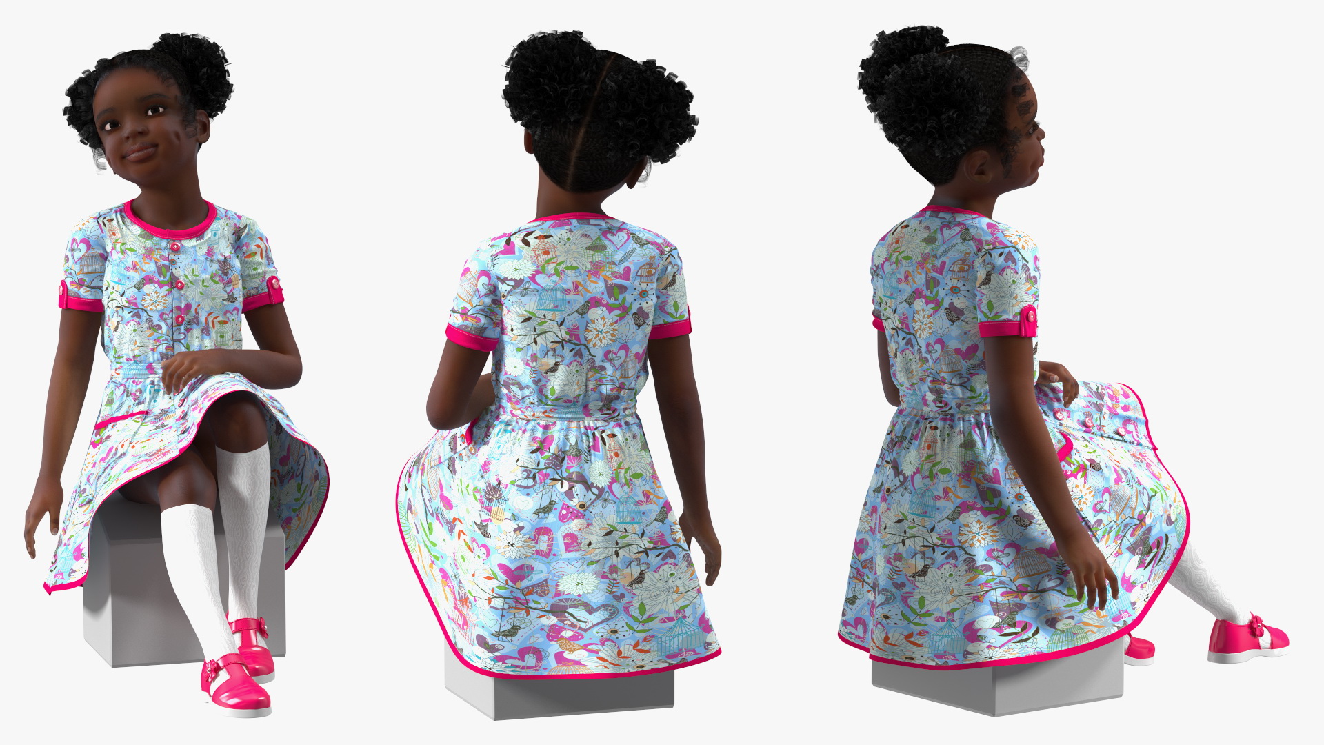 Sitting Black Girl Child Everyday Style 3D model