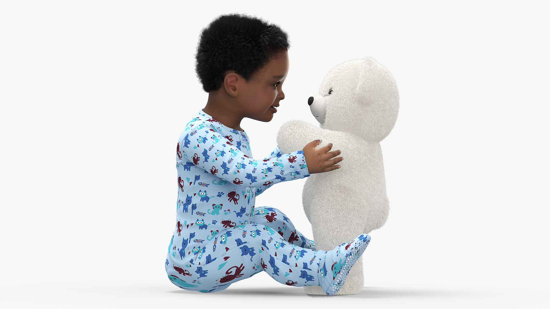 3D Little Black Boy with Teddy Bear Fur Rigged model