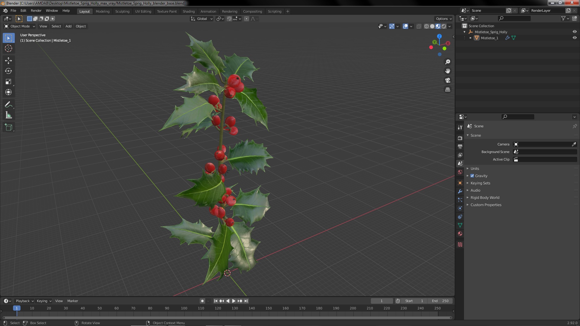 3D Mistletoe Sprig Holly