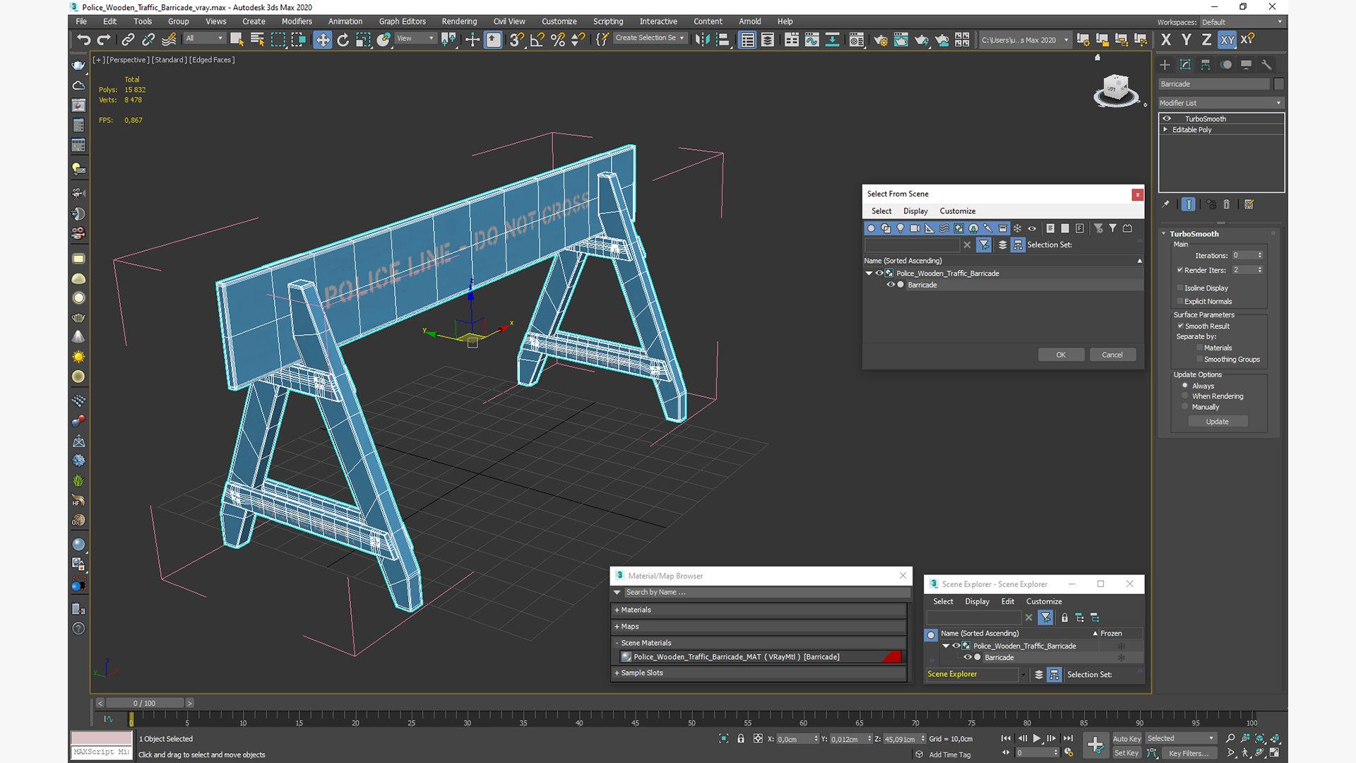 3D Police Wooden Traffic Barricade