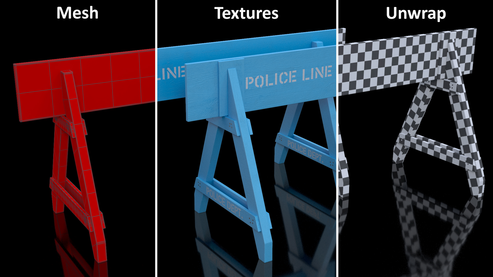 3D Police Wooden Traffic Barricade