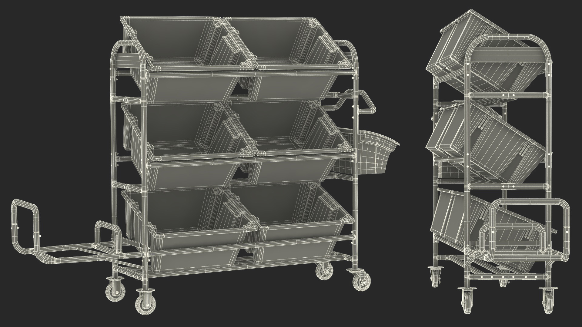 3D Tote Picking Cart with Angled Shelves Rubbermaid model