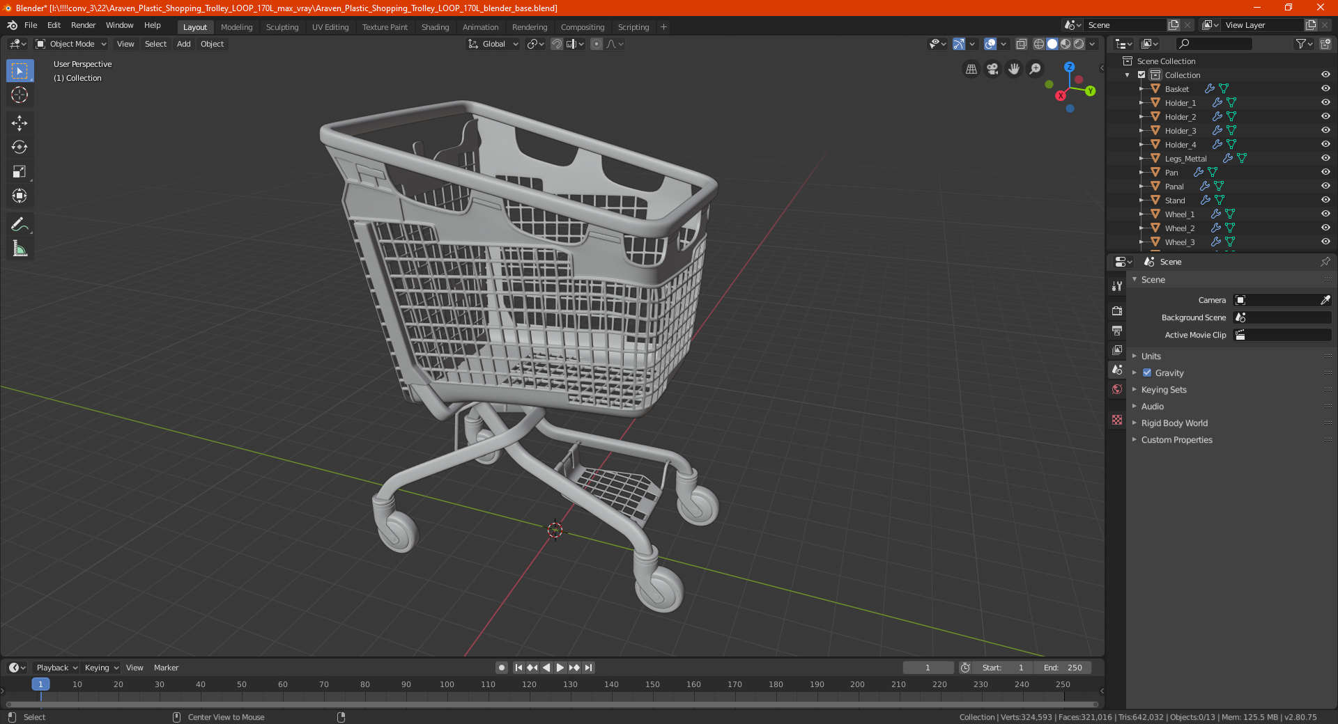 3D Araven Plastic Shopping Trolley LOOP 170L