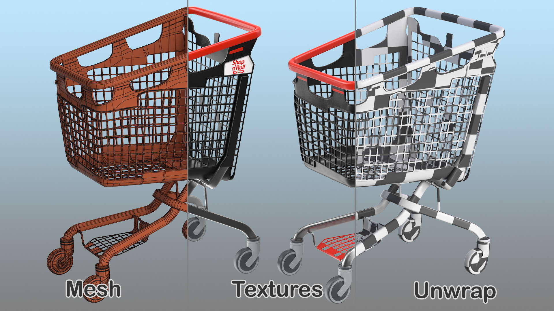 3D Araven Plastic Shopping Trolley LOOP 170L