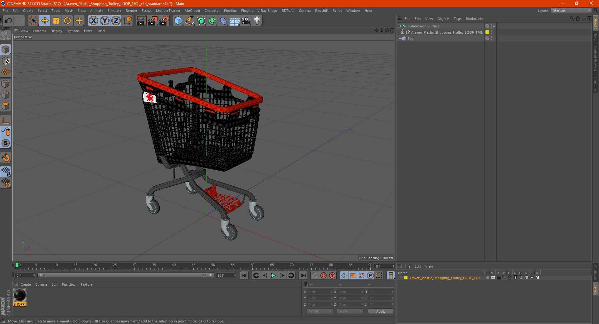 3D Araven Plastic Shopping Trolley LOOP 170L