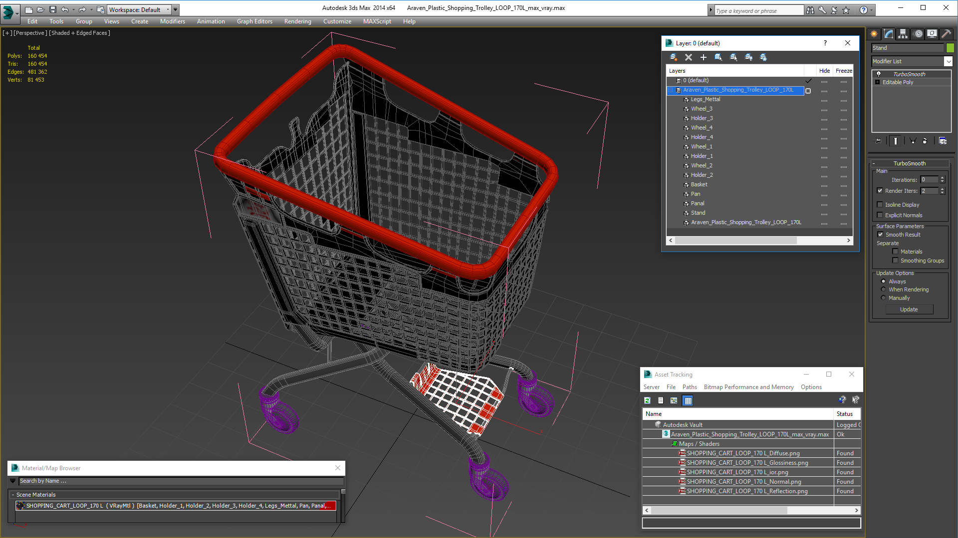 3D Araven Plastic Shopping Trolley LOOP 170L