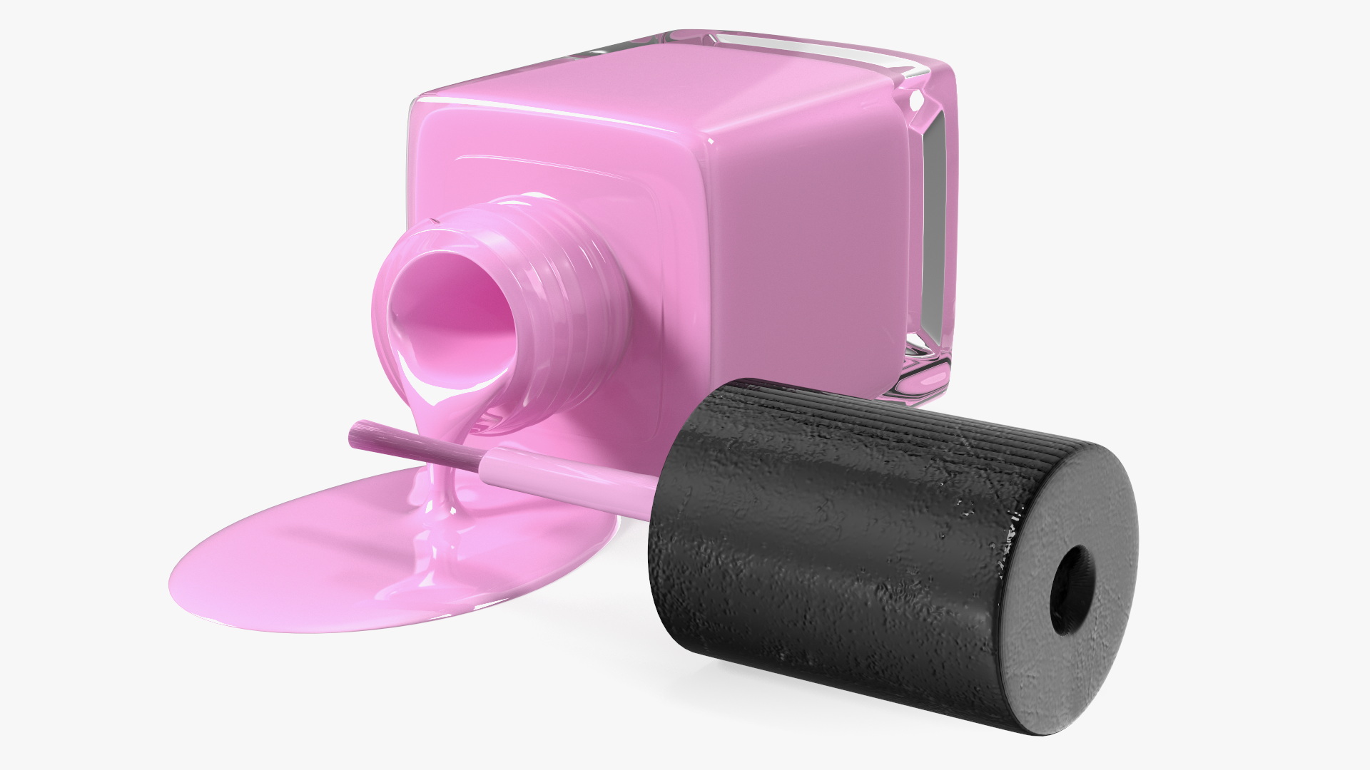 Bottle of Spilled Pink Nail Polish 3D model