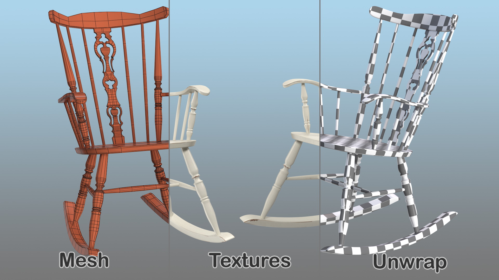 3D Antique Wooden Rocking Chair model