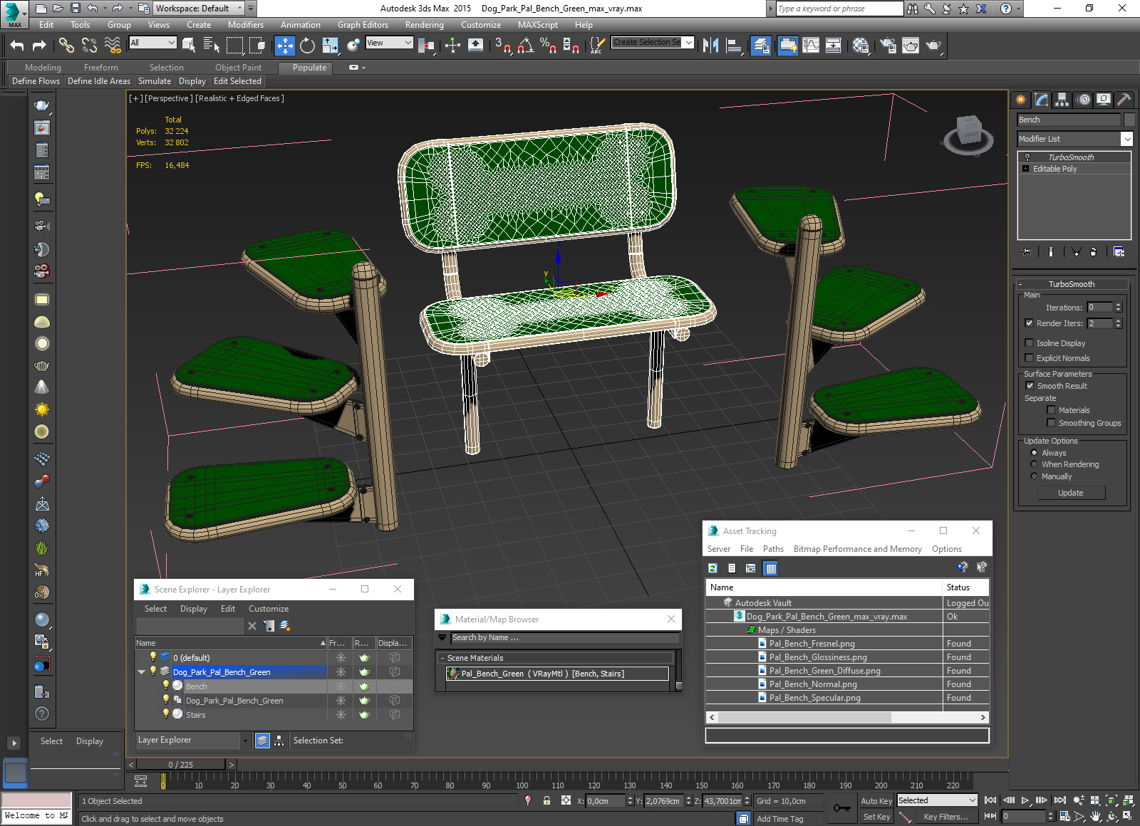 Dog Park Pal Bench Green 3D model