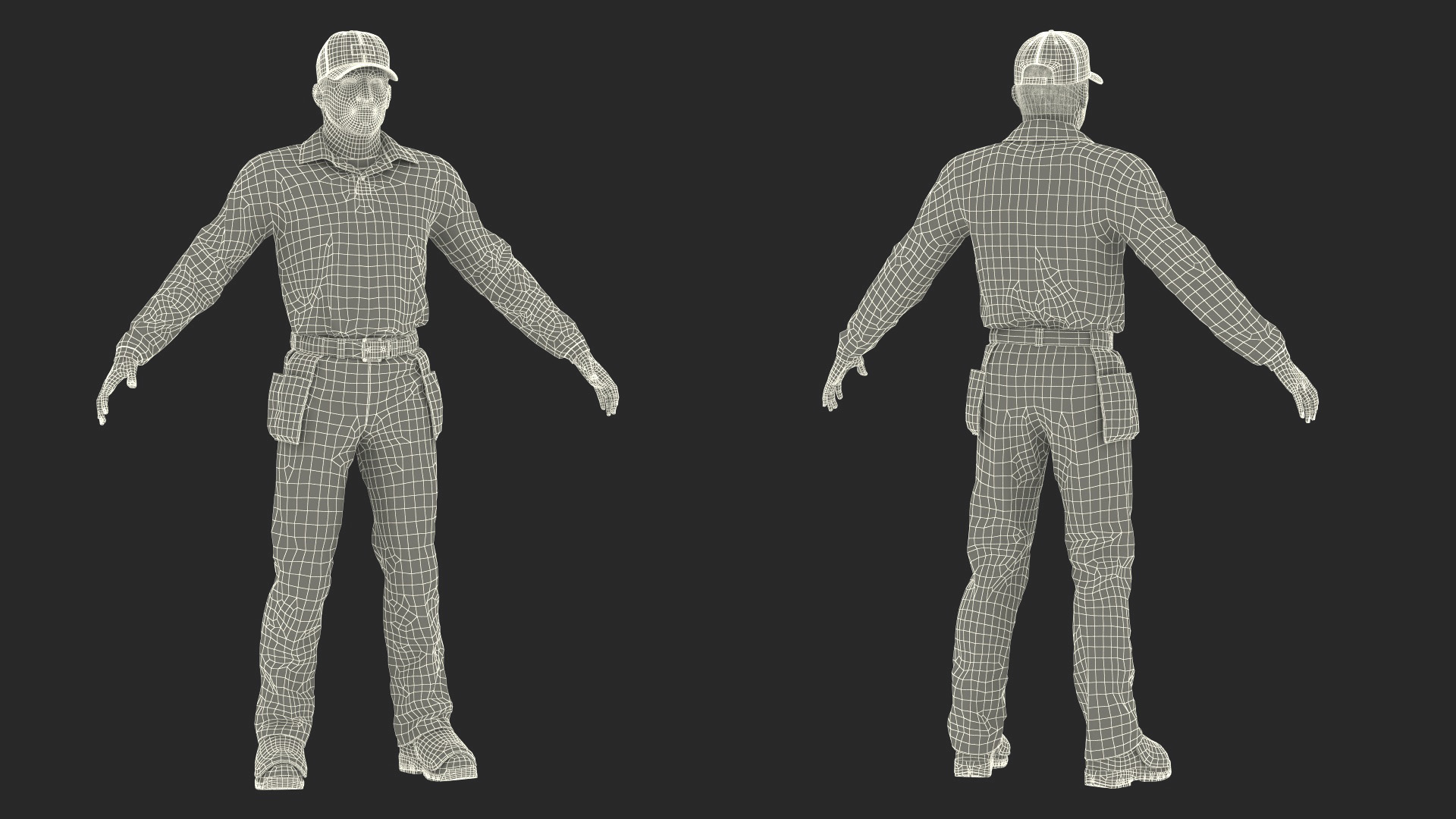 Baseball Umpire in Cap Basic Pose Fur 3D