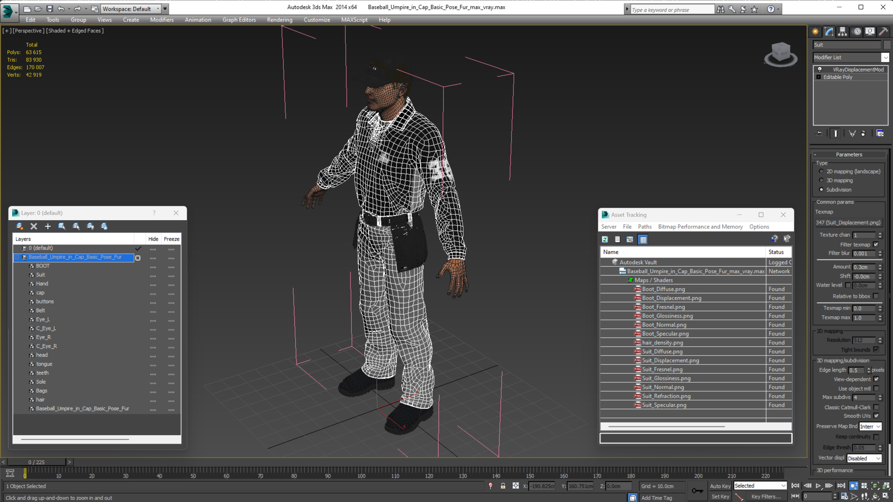 Baseball Umpire in Cap Basic Pose Fur 3D