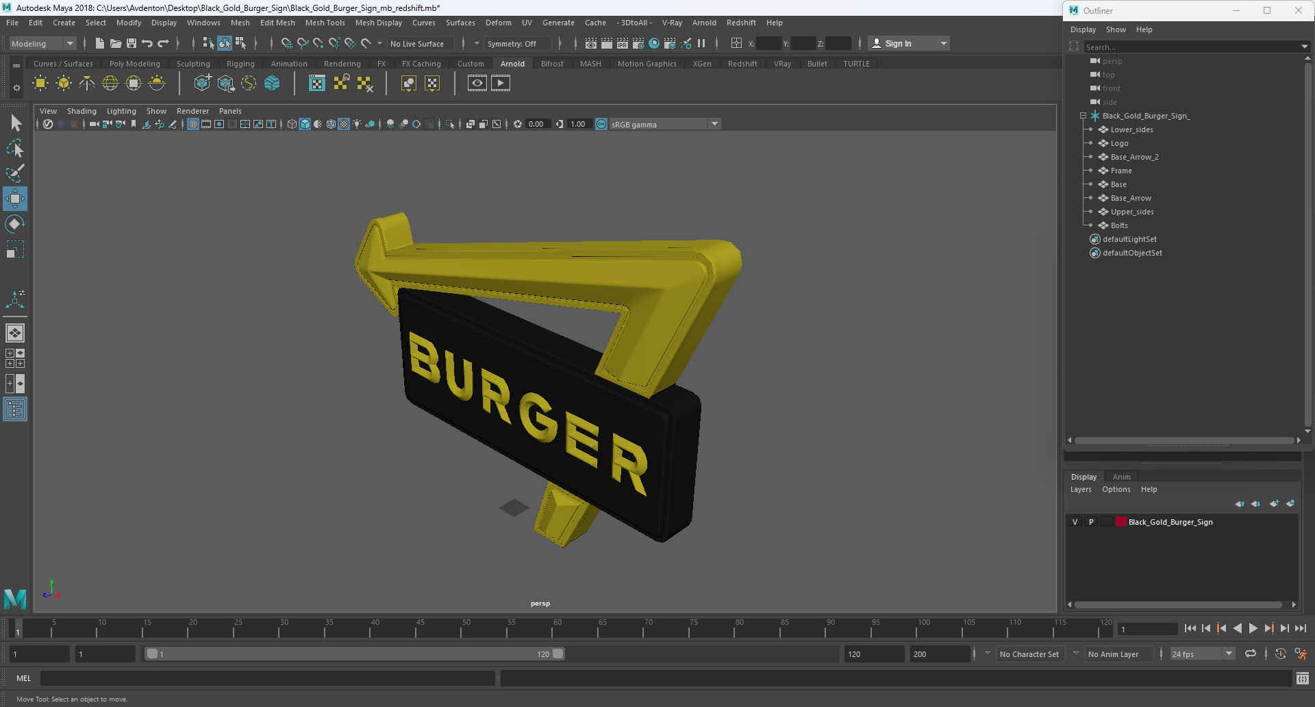 Black Gold Burger Sign 3D