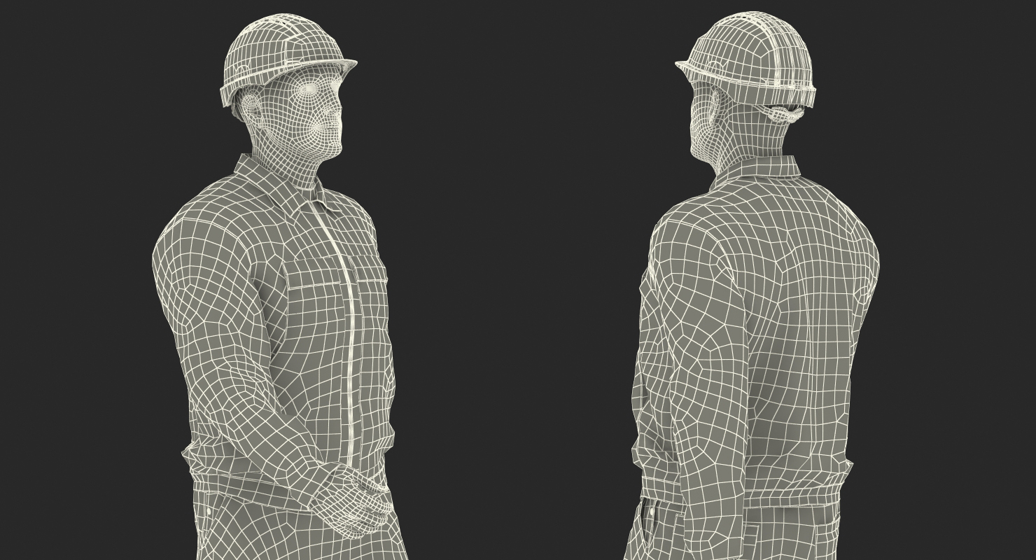 Worker Orange Uniform with Hardhat Walking Pose 3D