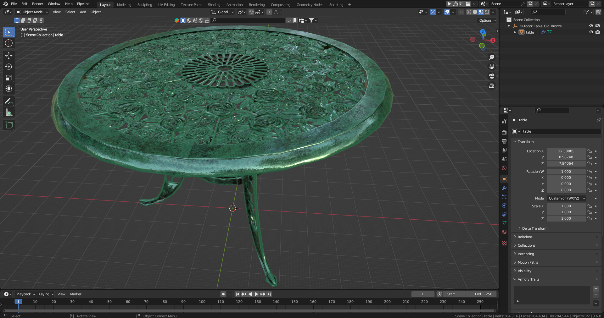 Outdoor Table Old Bronze 3D model