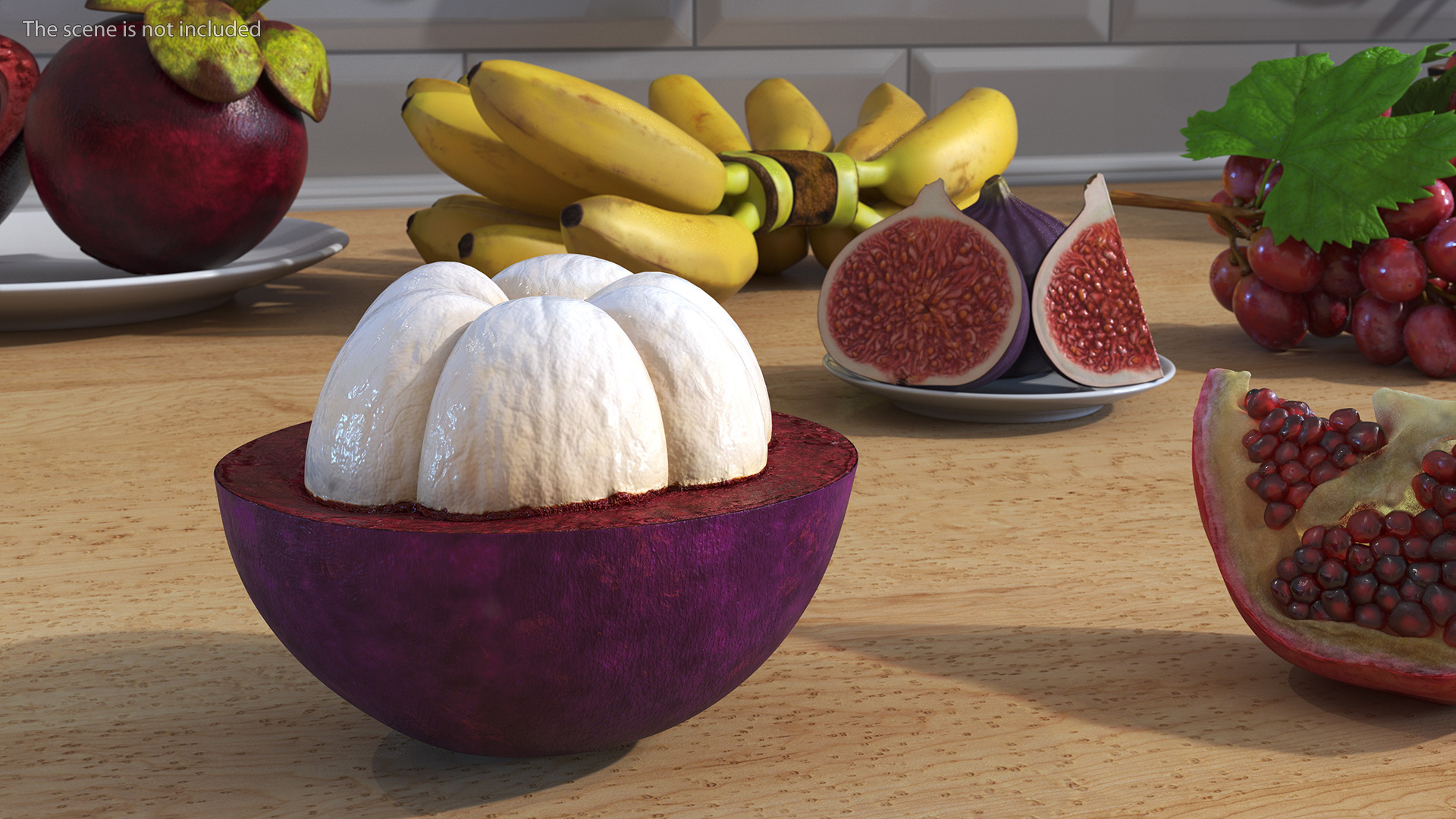 Ripe Half Peeled Purple Mangosteen 3D model