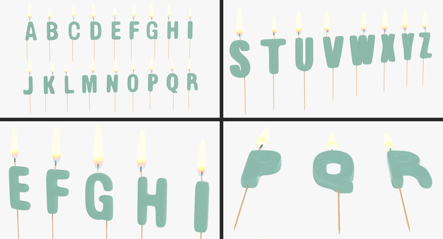 3D model Alphabet Birthday Candles Set with Flame