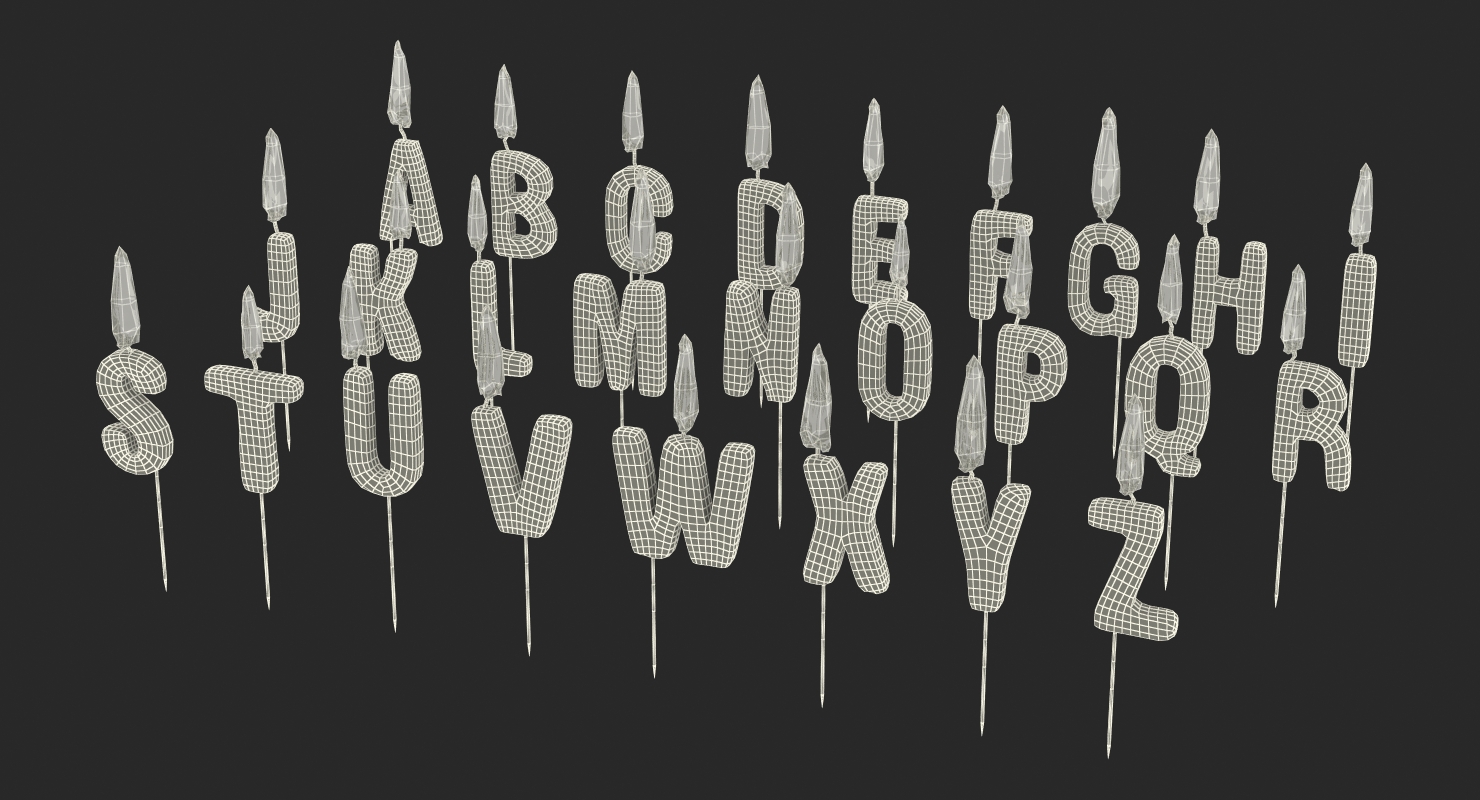 3D model Alphabet Birthday Candles Set with Flame