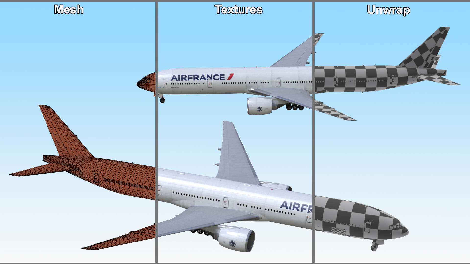 3D Boeing 777 Air France Rigged model