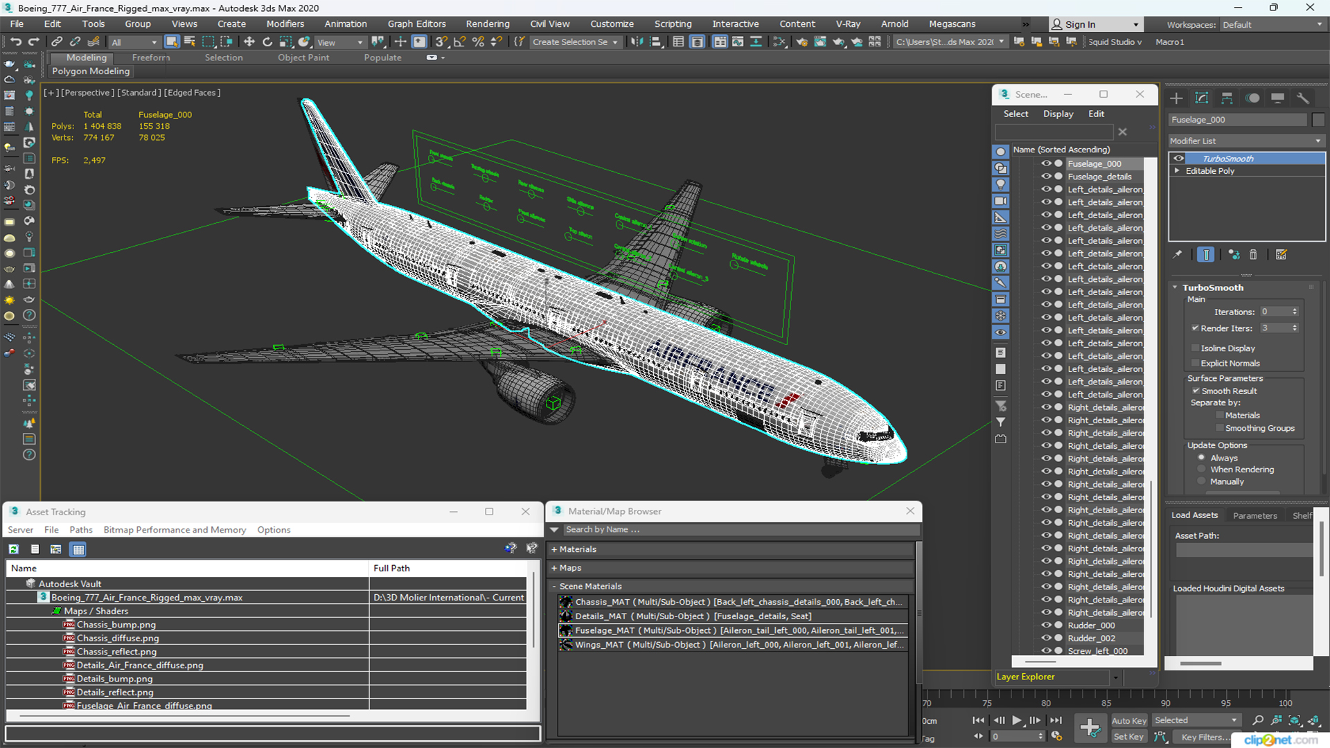 3D Boeing 777 Air France Rigged model