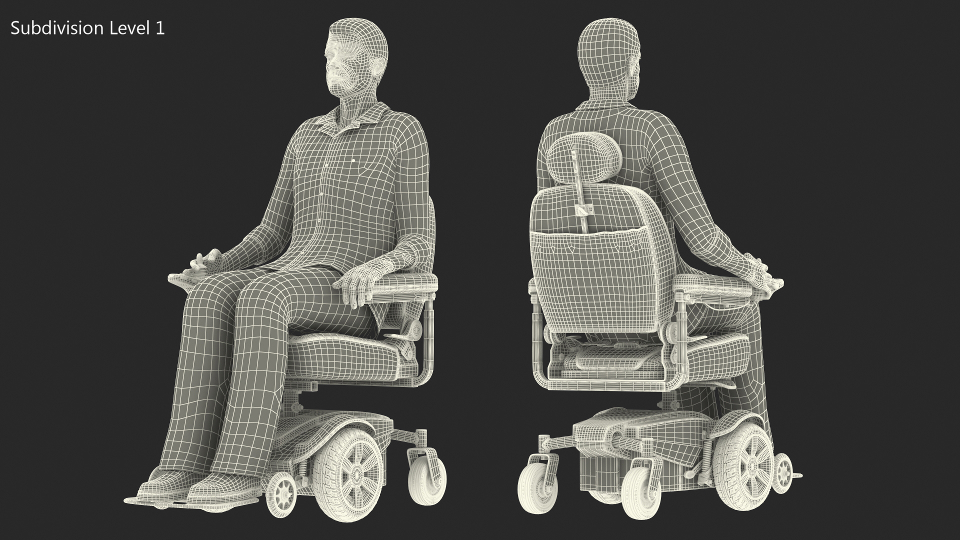 3D model Elderly Man with Jazzy Select Wheelchair