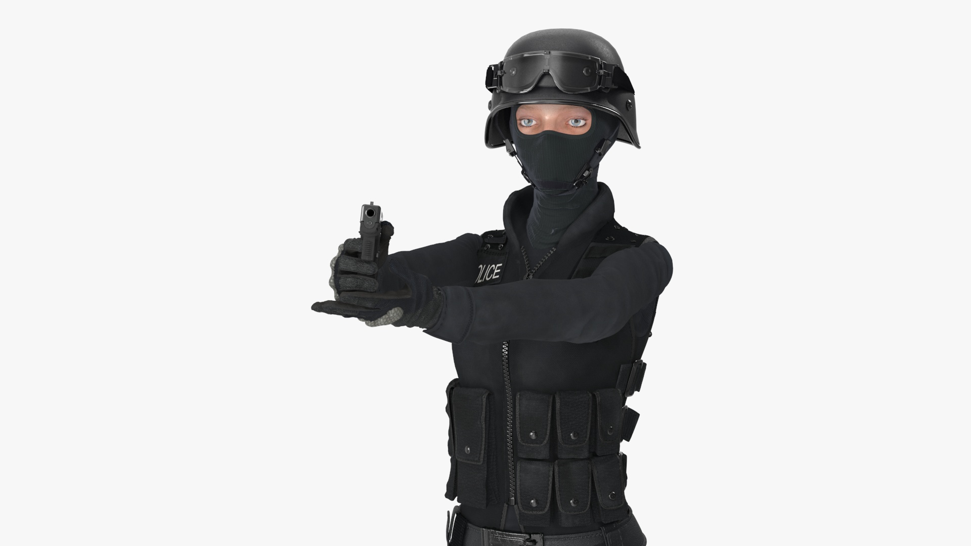 3D Tactical Police Officer Woman with Handgun Rigged for Maya model