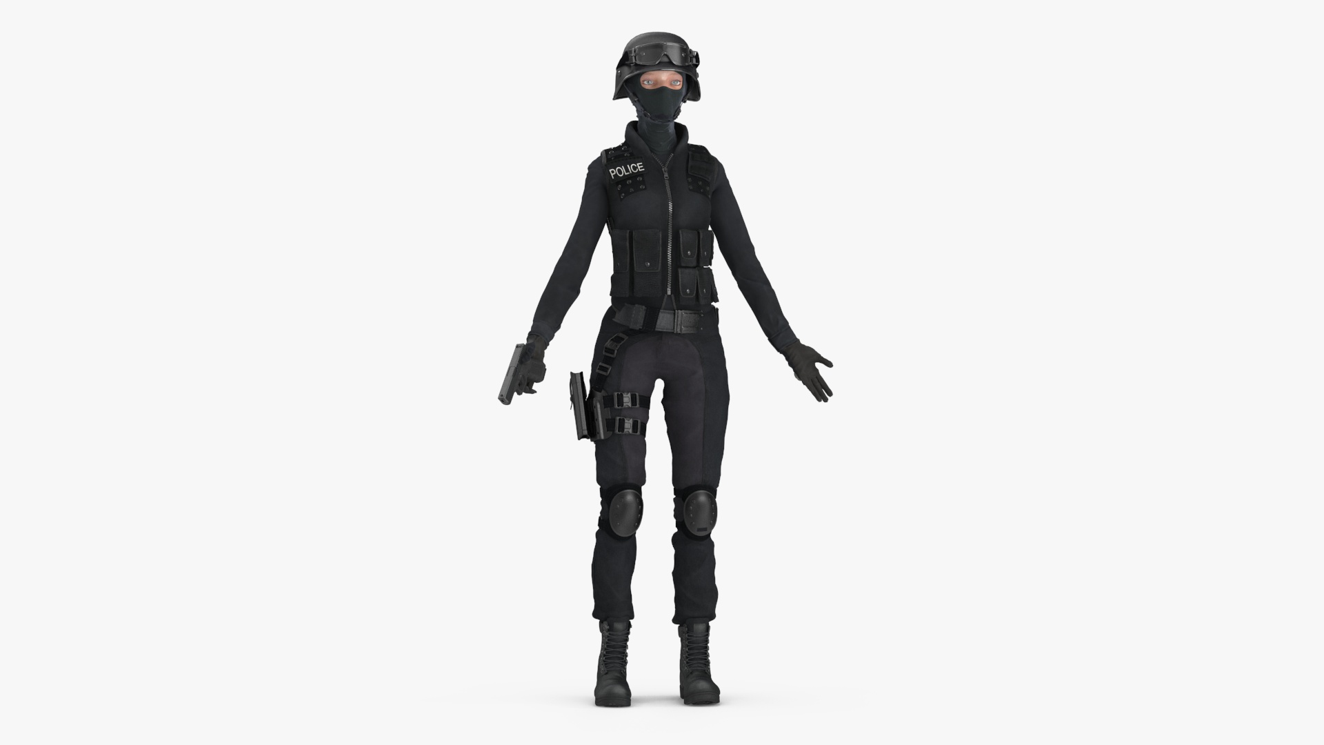 3D Tactical Police Officer Woman with Handgun Rigged for Maya model