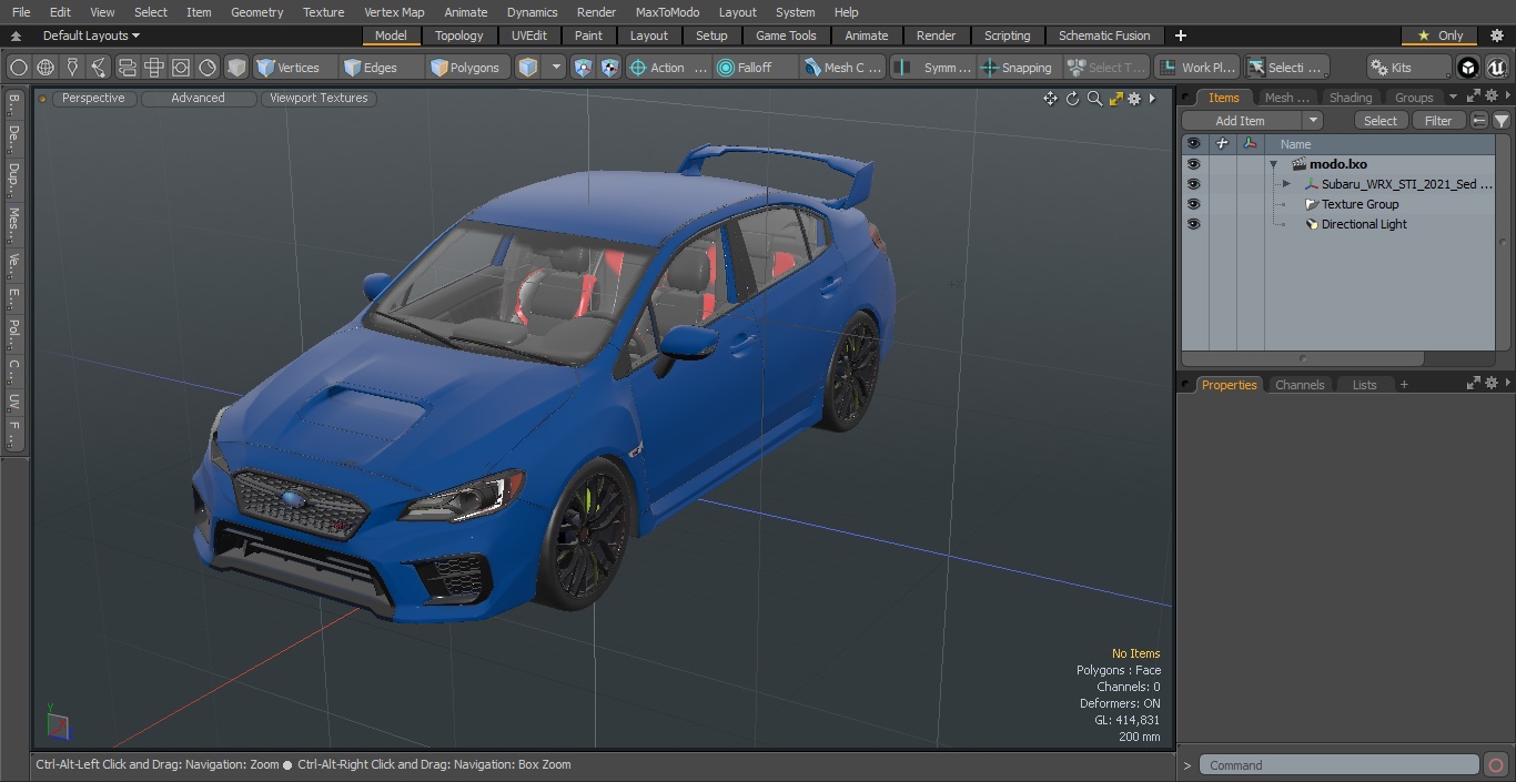 3D Subaru WRX STI 2021 Sedan Blue Simple Interior