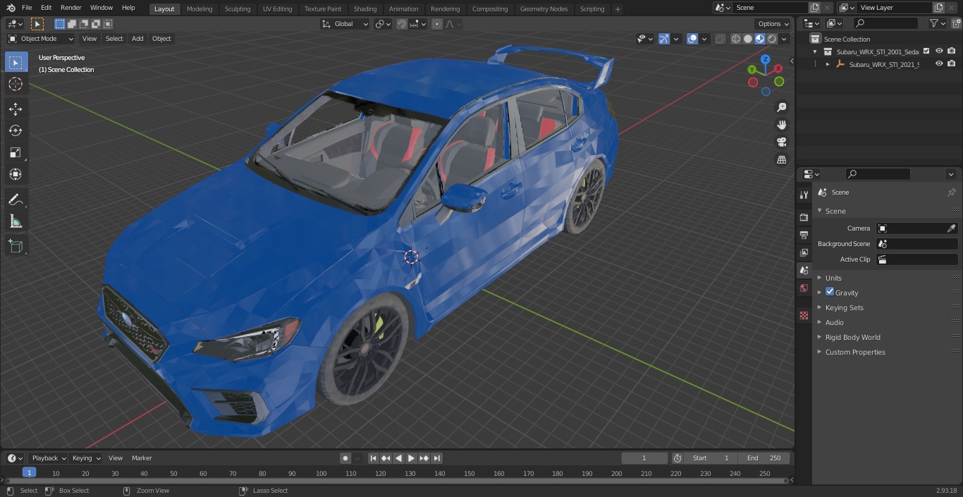 3D Subaru WRX STI 2021 Sedan Blue Simple Interior